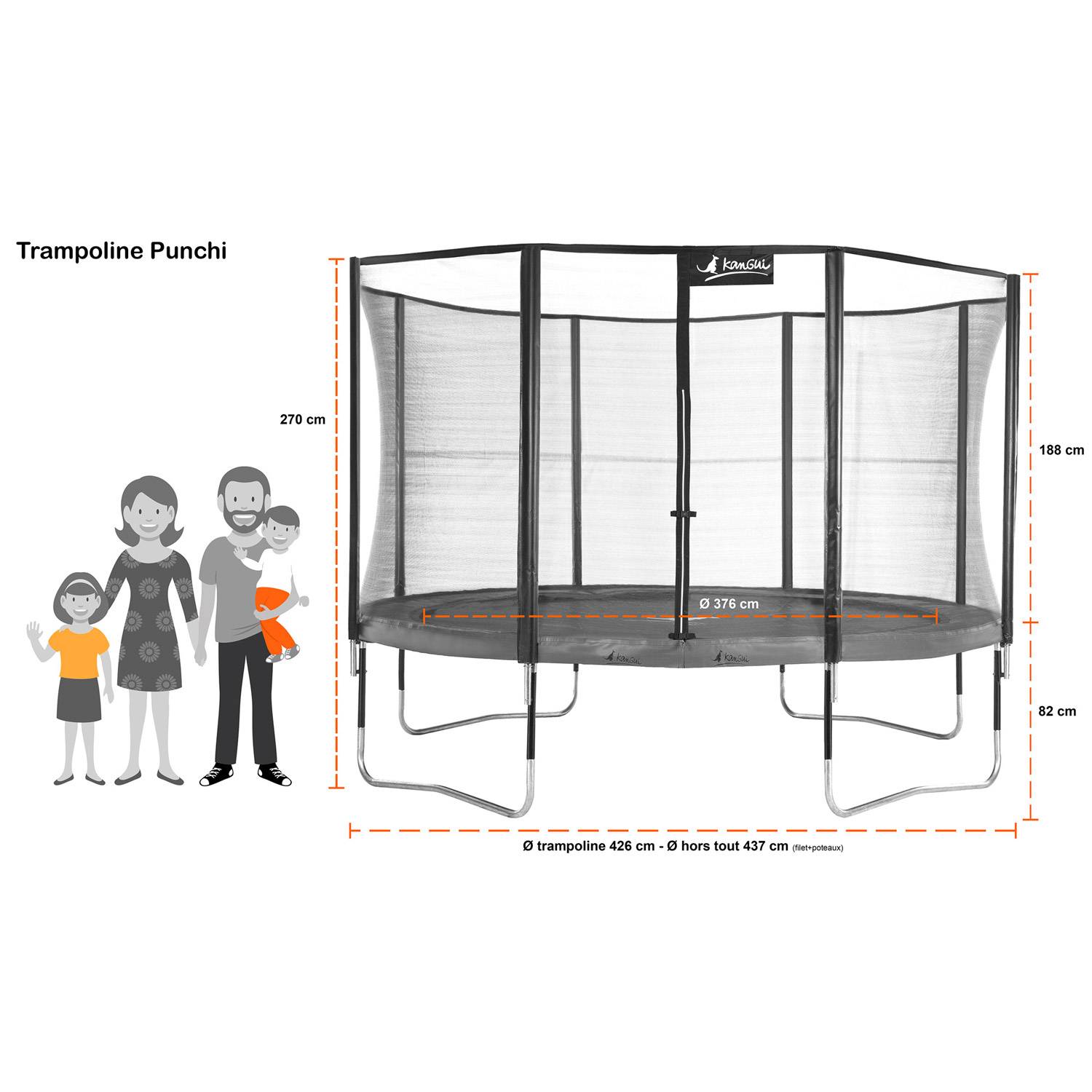 Kangui - Trampoline jardin Ø 430 cm + filet + échelle - JUMPI 430 - Taupe/Vert Kangui - Image 4