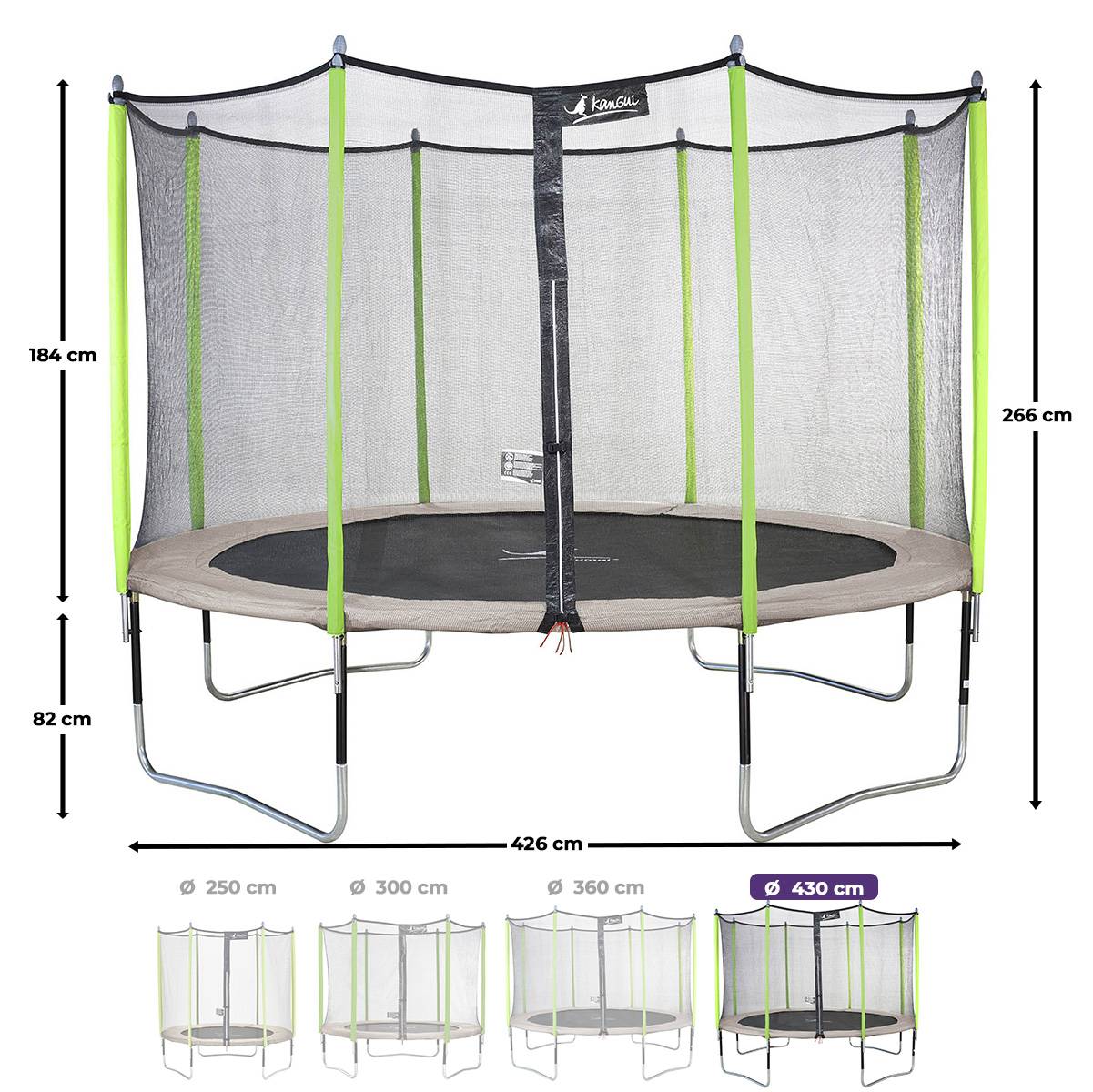 Kangui - Trampoline jardin Ø 430 cm + filet + échelle - JUMPI 430 - Taupe/Vert Kangui - Image 3