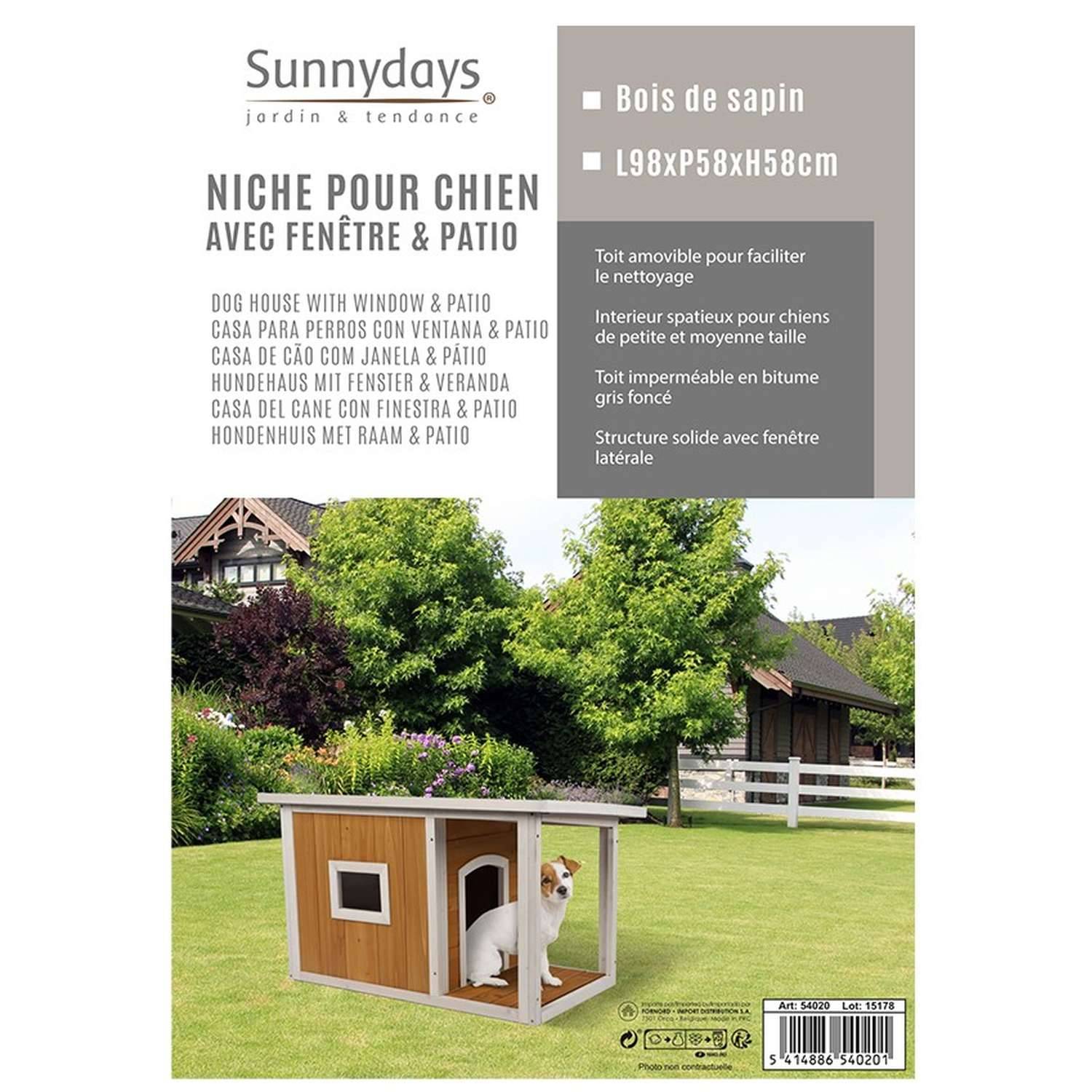 Sans Marque - Niche pour chien Lucky avec patio et fenêtre en bois naturel - Toilinux - Imagen 2