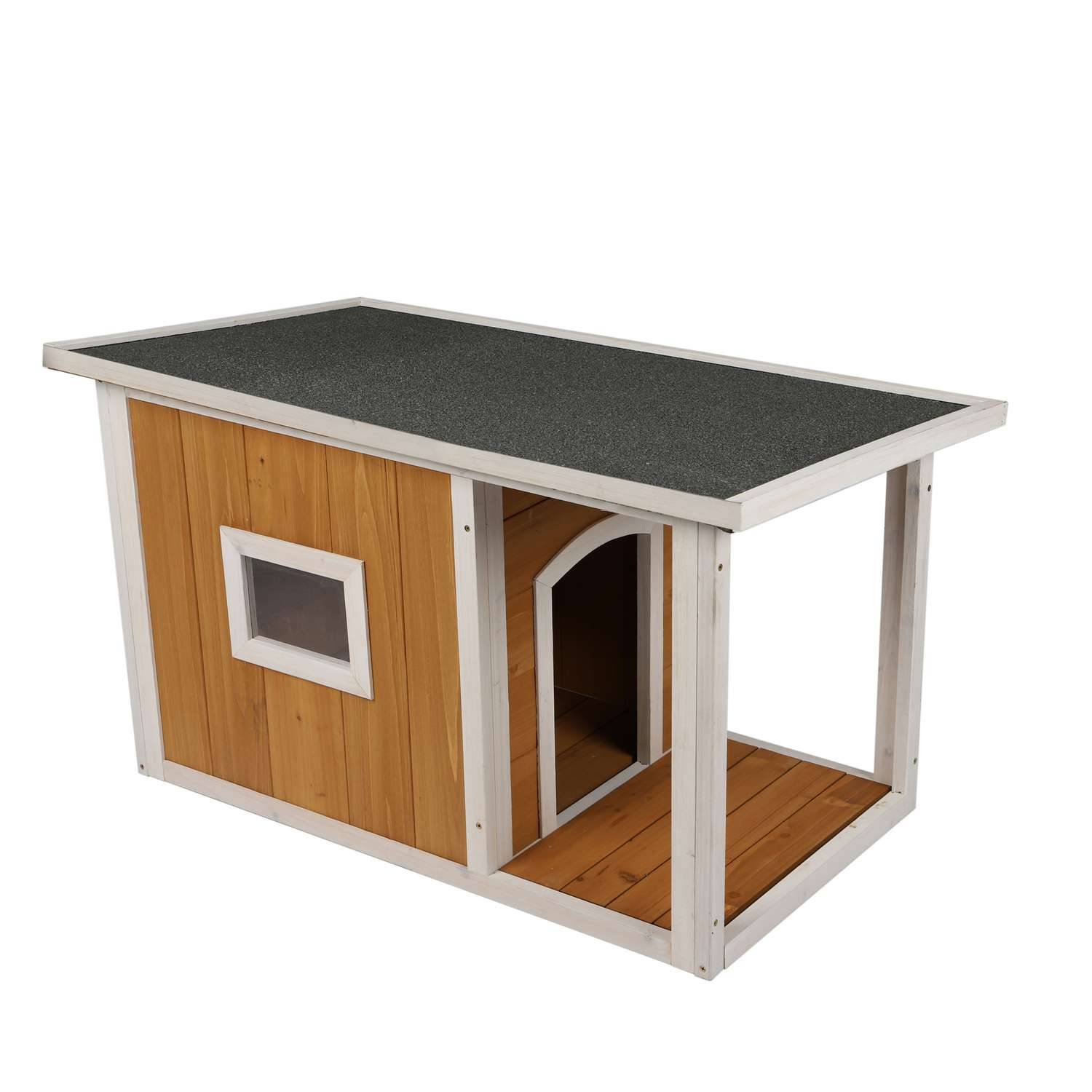Sans Marque - Niche pour chien Lucky avec patio et fenêtre en bois naturel - Toilinux - Imagen 1