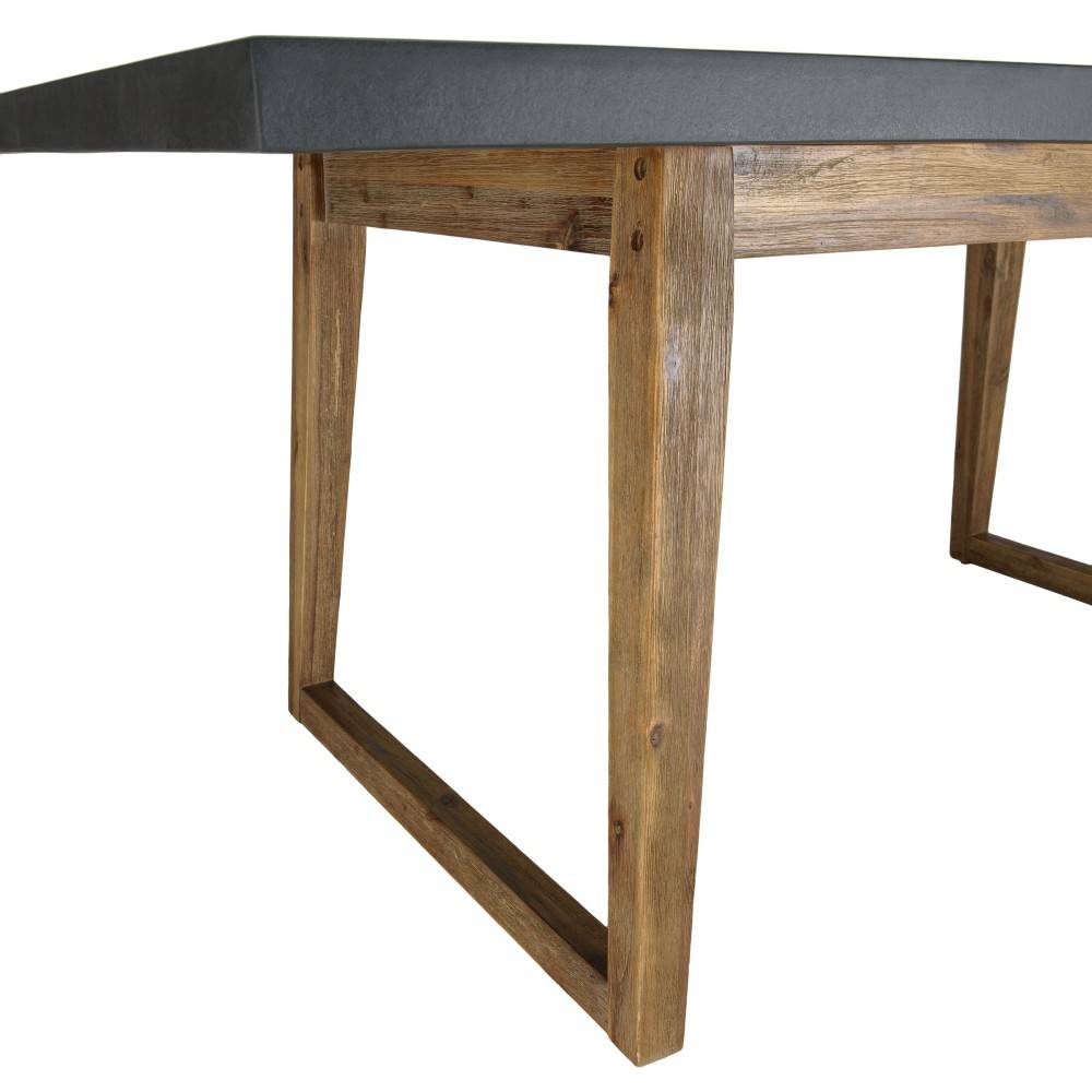 Macabane - HECTOR - Ensemble de jardin béton, bois acacia table 180*90cm et 2 bancs - Imagen 6