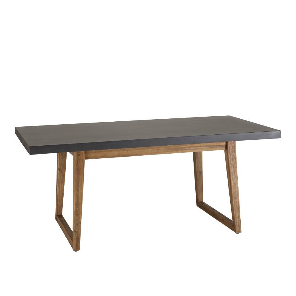 Macabane - HECTOR - Ensemble de jardin béton, bois acacia table 180*90cm et 2 bancs - Imagen 3