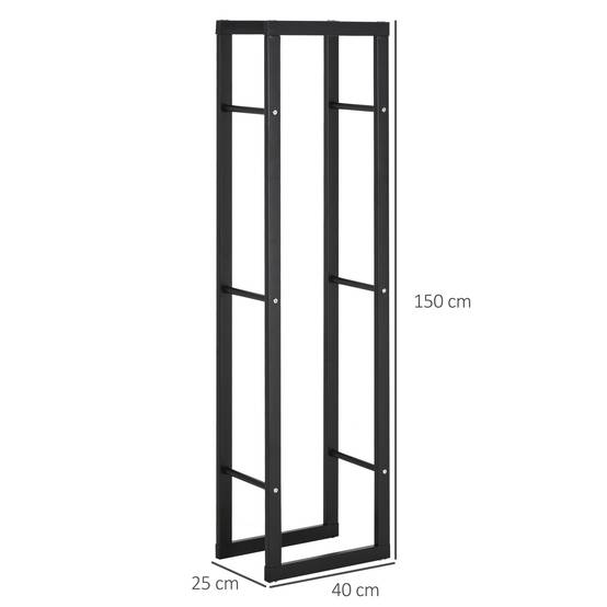 Support vertical à bûches en métal noir pour une utilisation intérieure et extérieure, capacité de charge maximale de 100 kg, 40 x 25 x 150 cm - Image 5