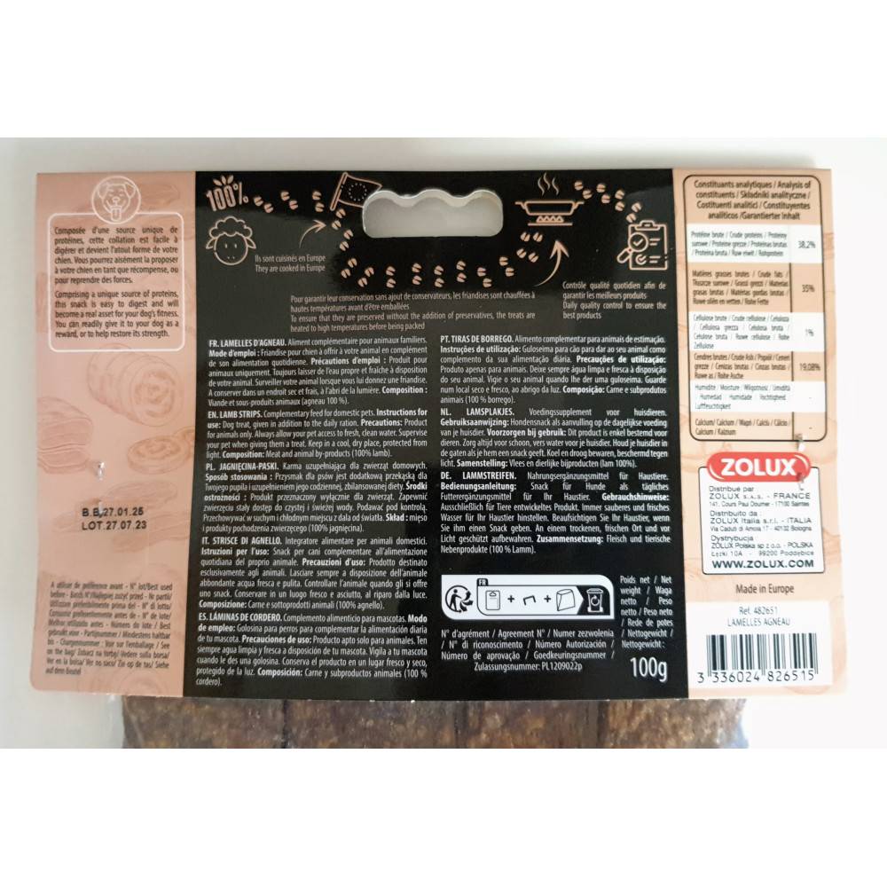 Zolux - zolux - Friandises 4 lamelles d' Agneau 100 g pour chien - Imagen 3