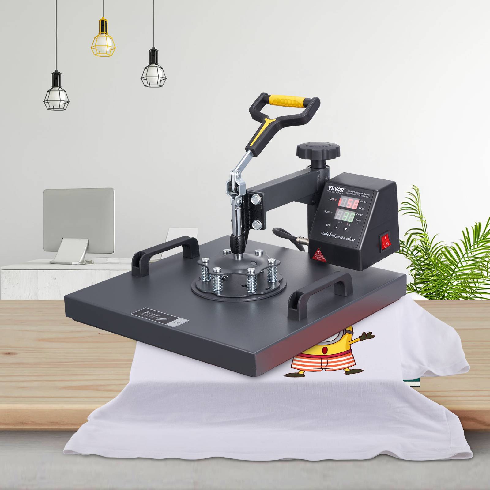 VEVOR Presse à chaud 2-en-1, 38x38cm, 1200W, contrôle numérique, pour sublimation sur textiles et objets. - Image 8