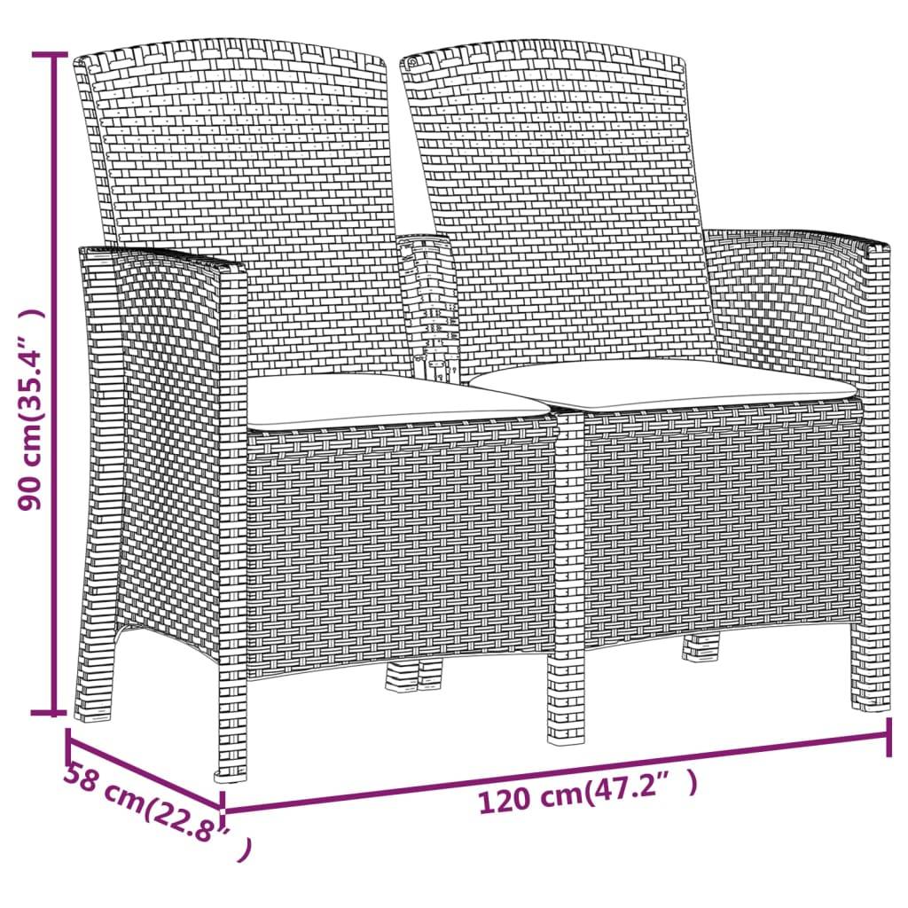 Helloshop26 - Banc de jardin meuble de patio d'extérieur terrasse 2 places avec coussins 120 x 58 x 90 cm rotin pp marron - Imagen 5