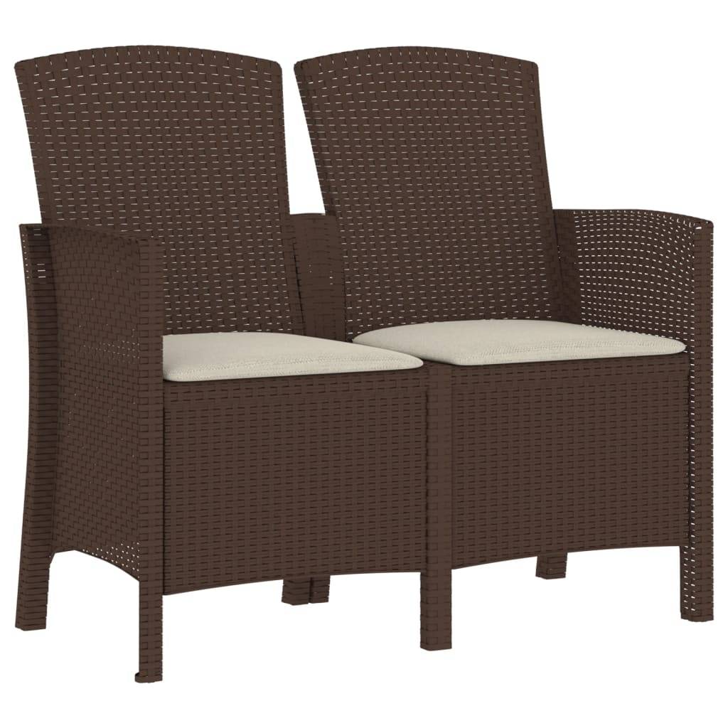 Helloshop26 - Banc de jardin meuble de patio d'extérieur terrasse 2 places avec coussins 120 x 58 x 90 cm rotin pp marron - Imagen 1