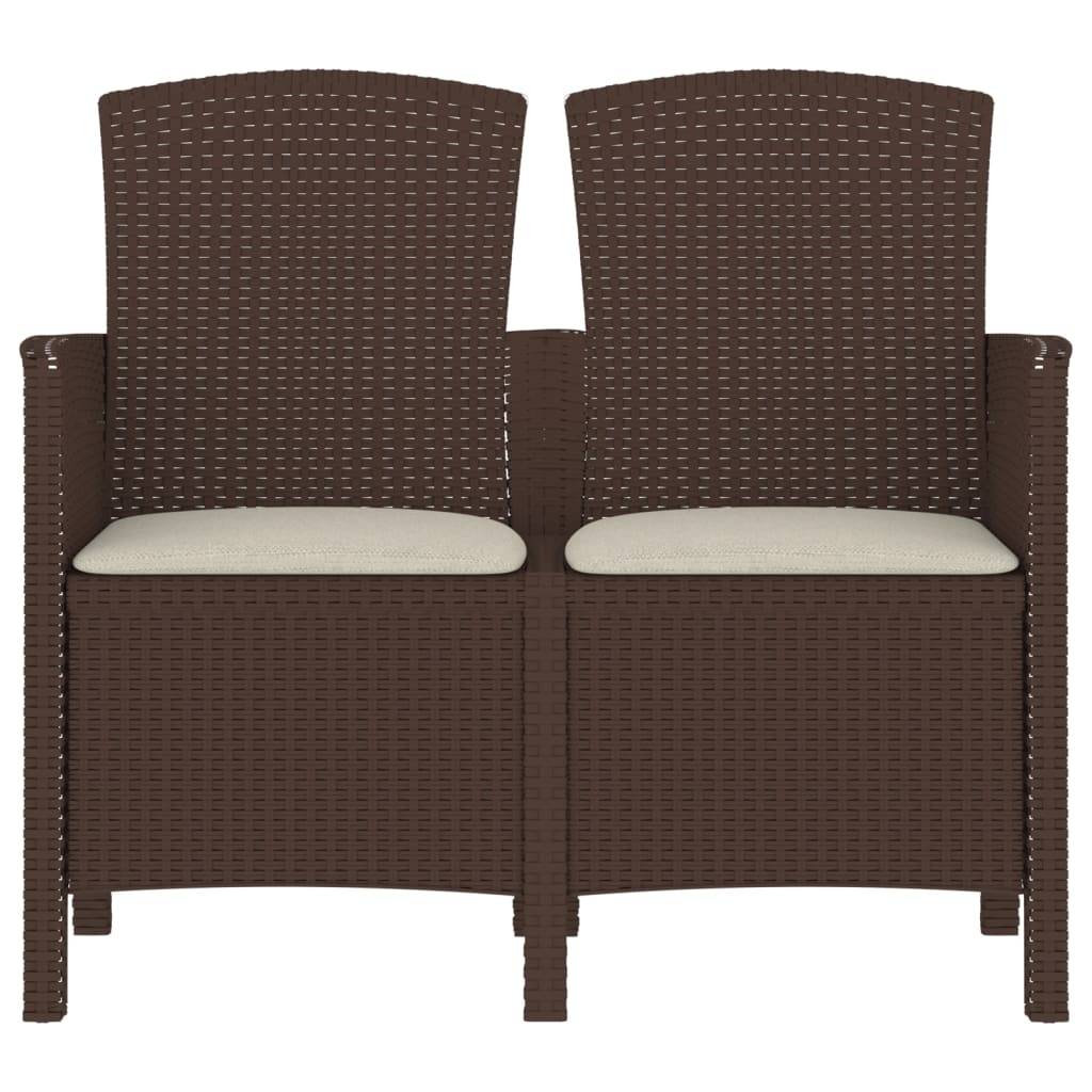 Helloshop26 - Banc de jardin meuble de patio d'extérieur terrasse 2 places avec coussins 120 x 58 x 90 cm rotin pp marron - Imagen 2