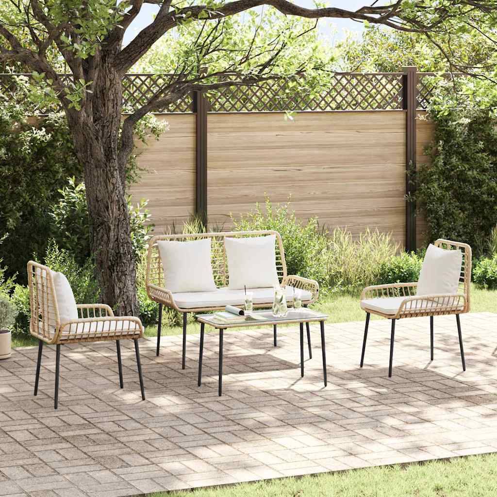 Garden Vida Salon De Jardin 4 Places En Rotin Marron - Canapé, Fauteuils Et Table