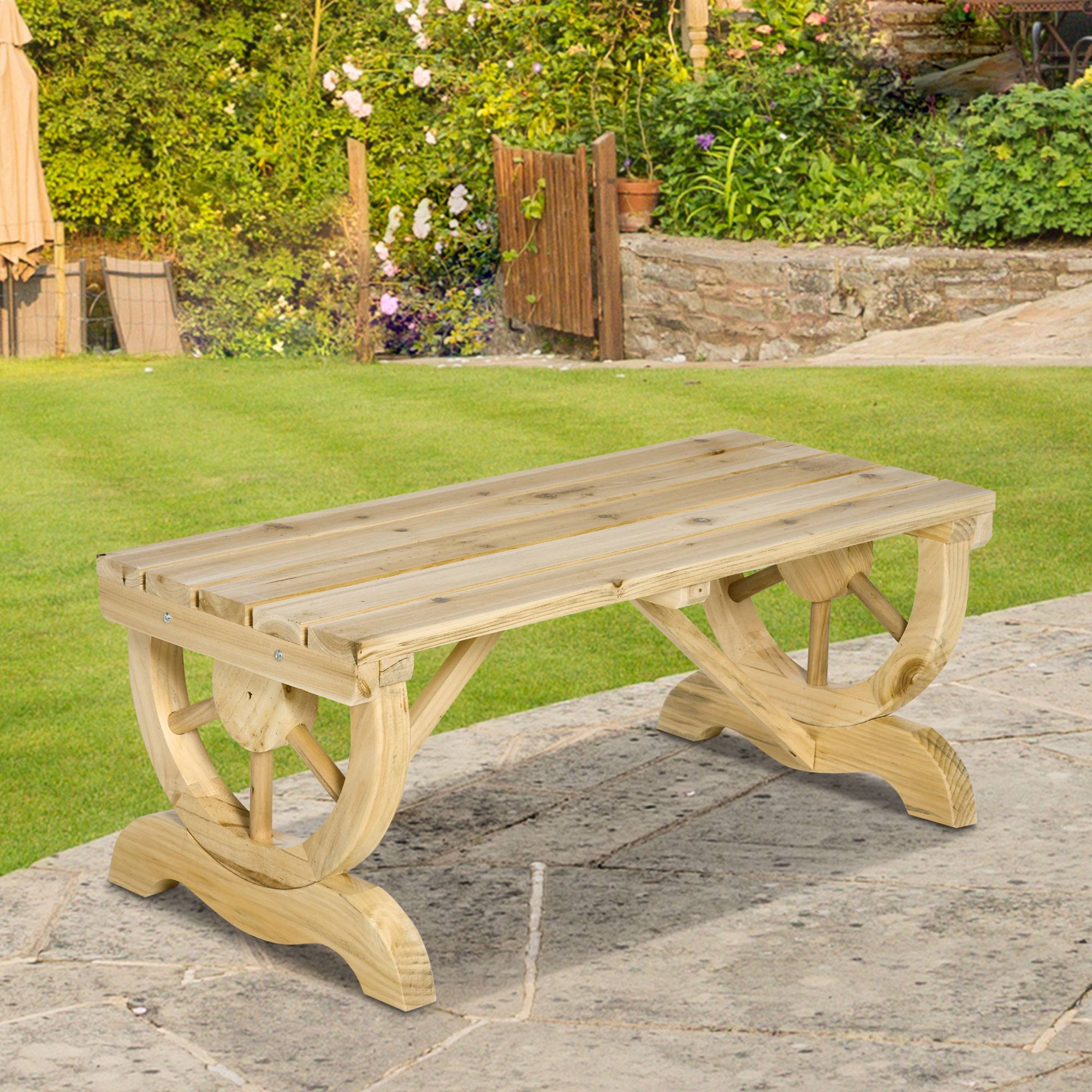 Banc de jardin en bois, résistant aux intempéries, mobilier de jardin, banc rustique, naturel, 98 x 50 x 39,5 cm - Image 3
