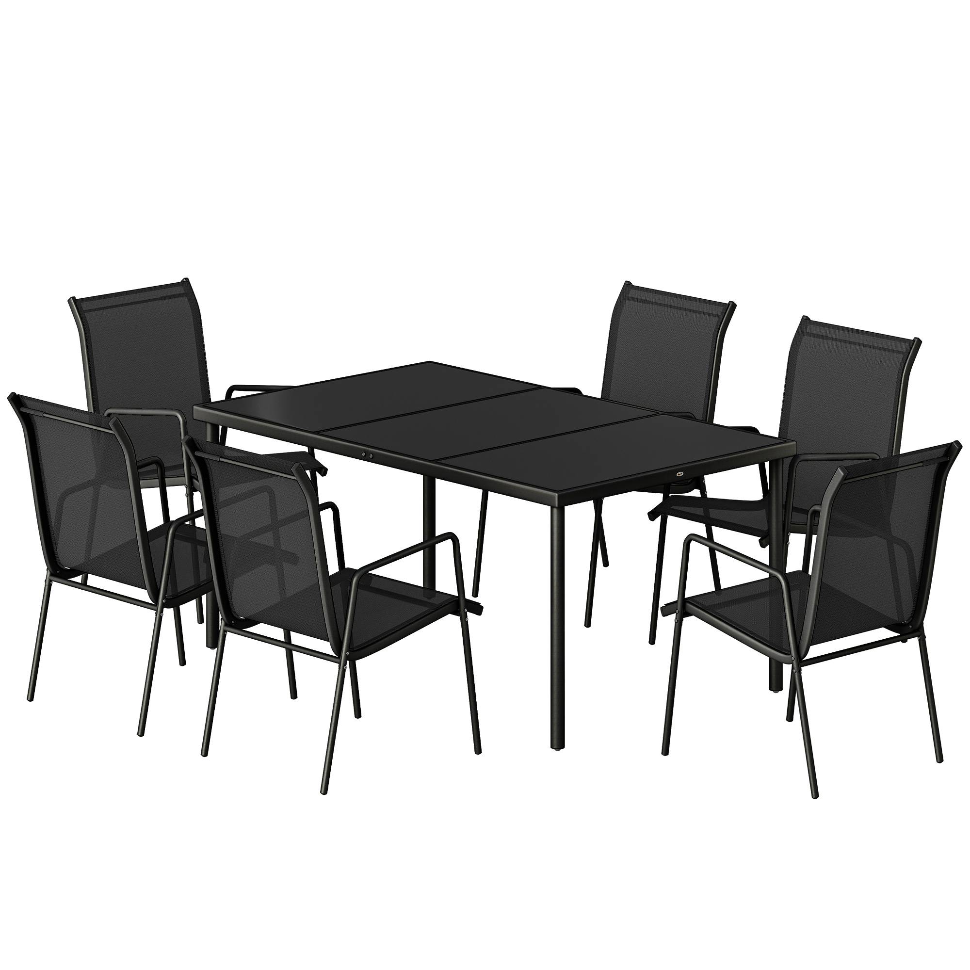 Salon de jardin métal verre et textilène noir 150 x 90 x 72 cm - PANGIVO - Image 2
