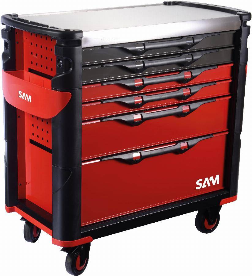 Servante extra large XL 6 tiroirs SAM OUTILLAGE rouge plateau inox - 416-AXL