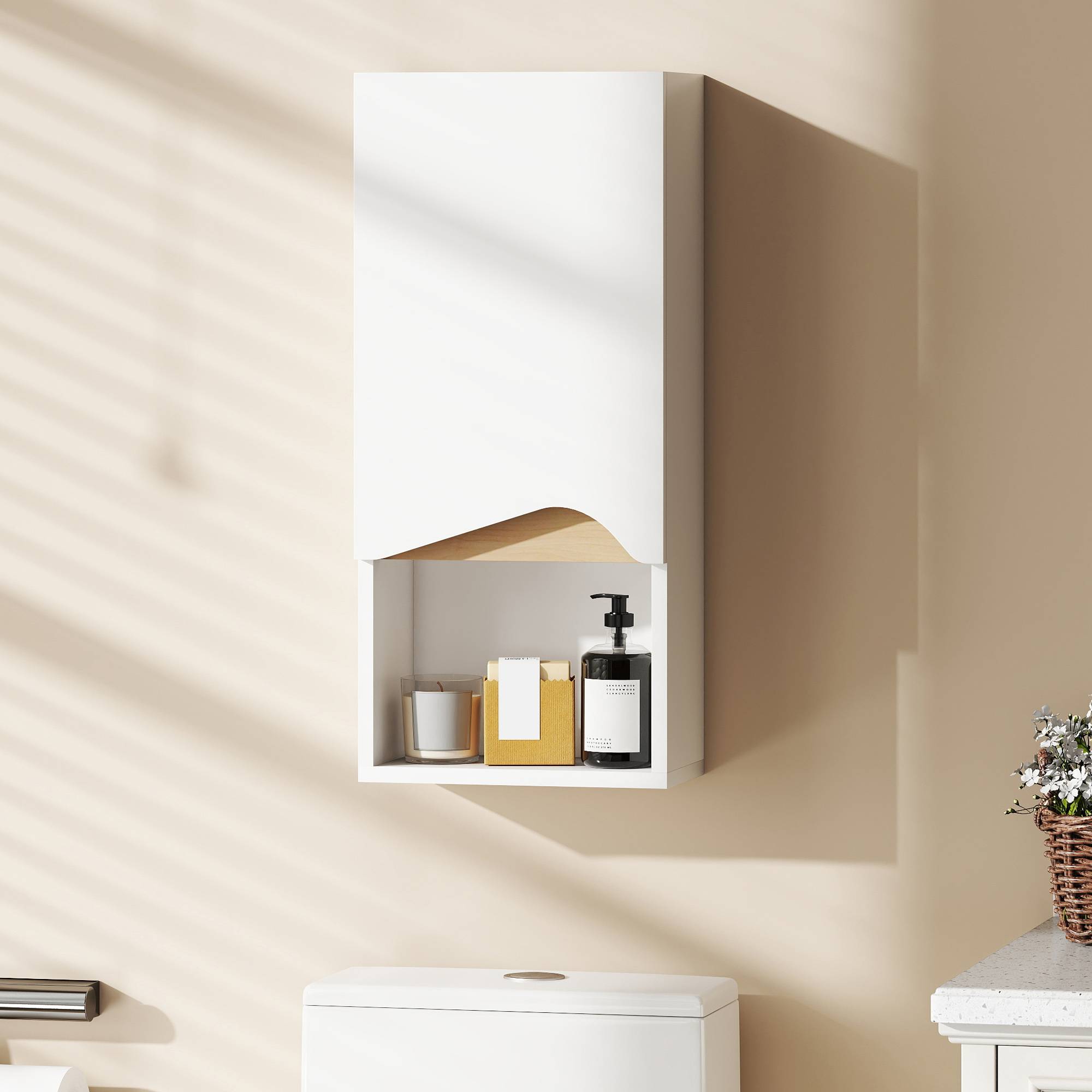 Sans Marque - Armoire salle bain murale porte fermeture amortie compartiment ouvert 30x17x67 cm blanche - Image 4