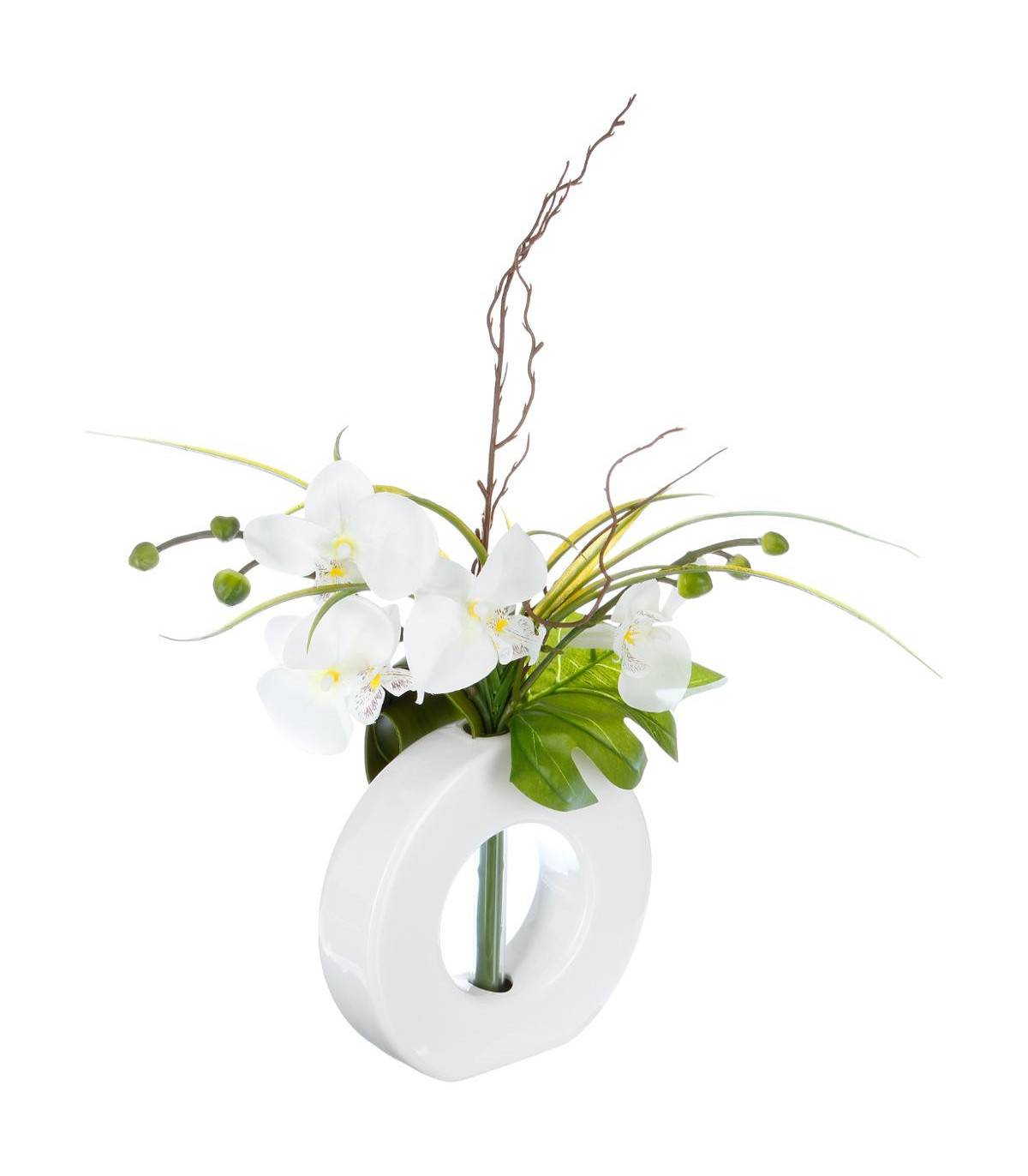 Composition florale artificielle d'orchidées avec vase céramique H 44 cm - Imagen 1