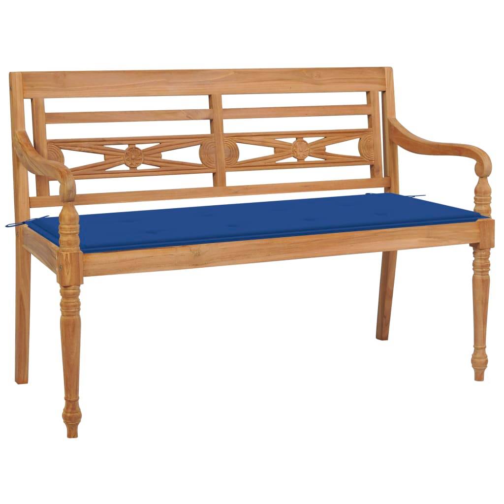 Helloshop26 - Banc de jardin meuble de patio d'extérieur terrasse avec coussin bleu royal 120 cm bois de teck massif - Imagen 1