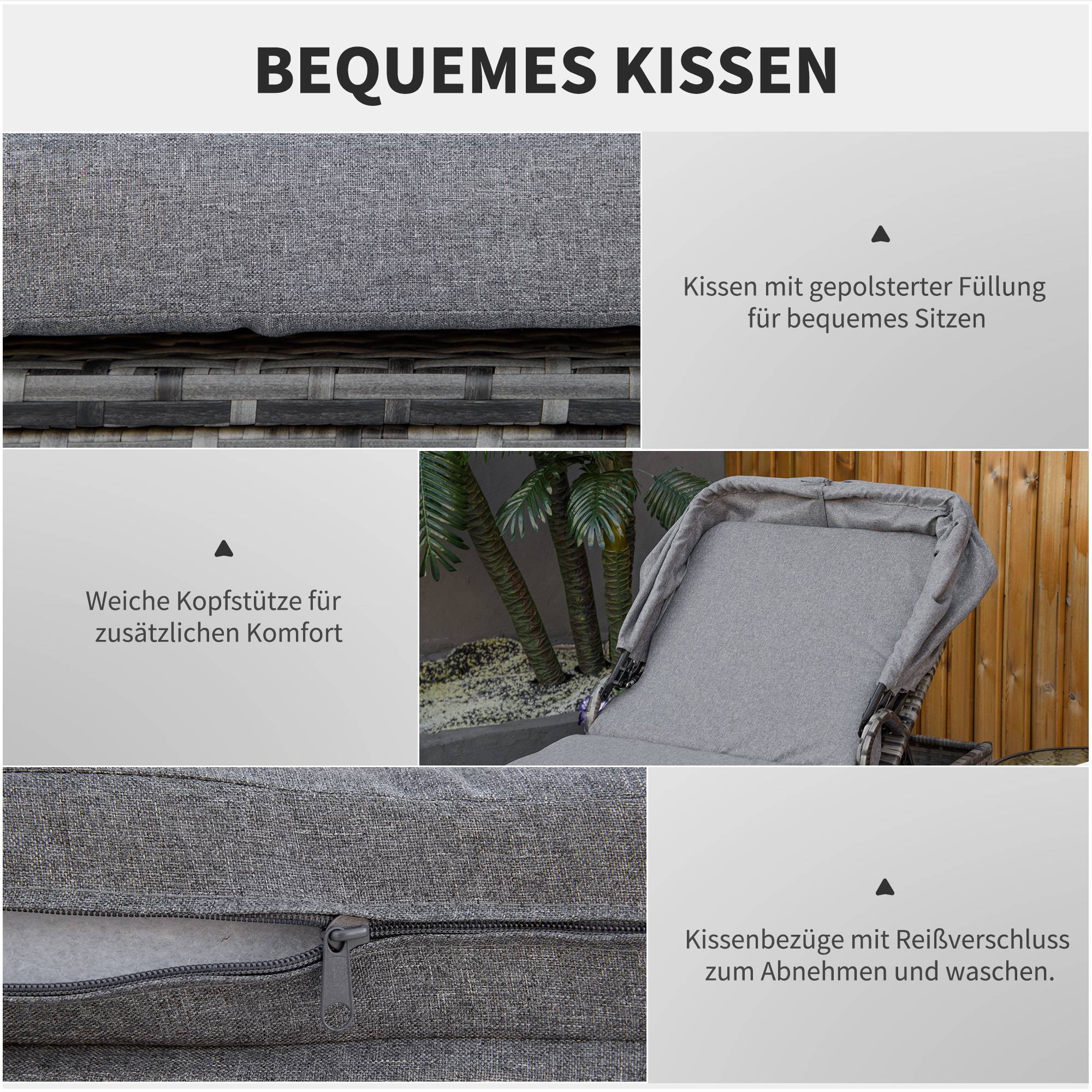 ComfortXL - Bain de soleil en résine tressée et acier gris 195 x 65 x 40 cm jardin dossier réglable et pare-soleil - Image 5