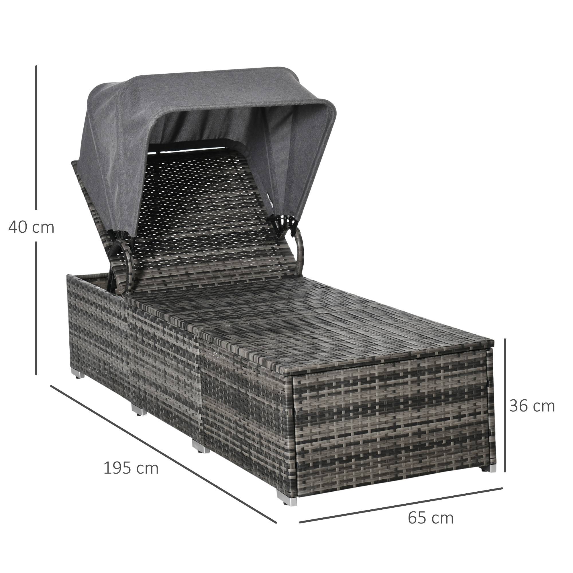 ComfortXL - Bain de soleil en résine tressée et acier gris 195 x 65 x 40 cm jardin dossier réglable et pare-soleil - Image 3
