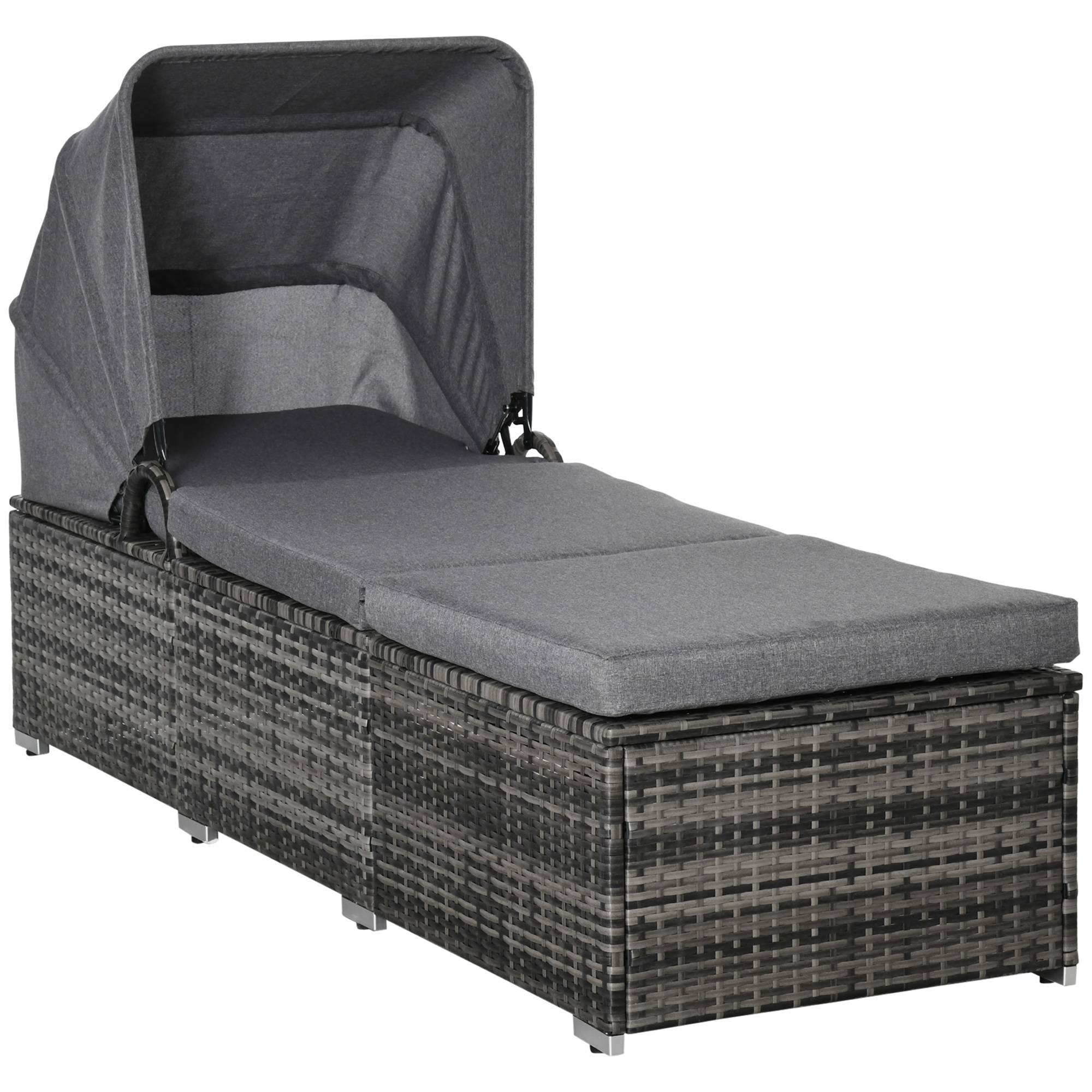 ComfortXL - Bain de soleil en résine tressée et acier gris 195 x 65 x 40 cm jardin dossier réglable et pare-soleil - Image 10
