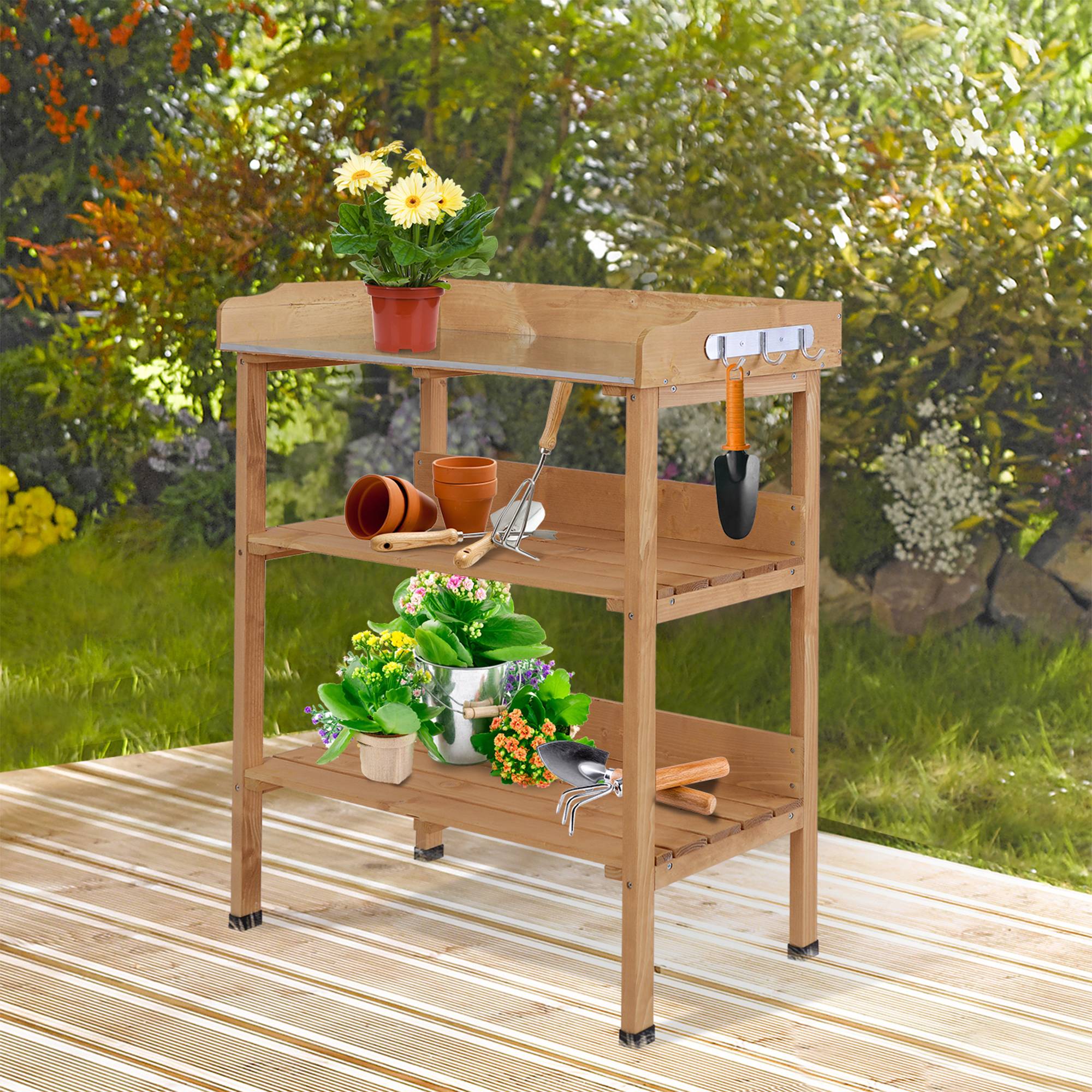 Outsunny - Table de rempotage avec 2 étagères 3 crochets plateau acier galvanisé bois sapin préhuilé - Outsunny - Image 2