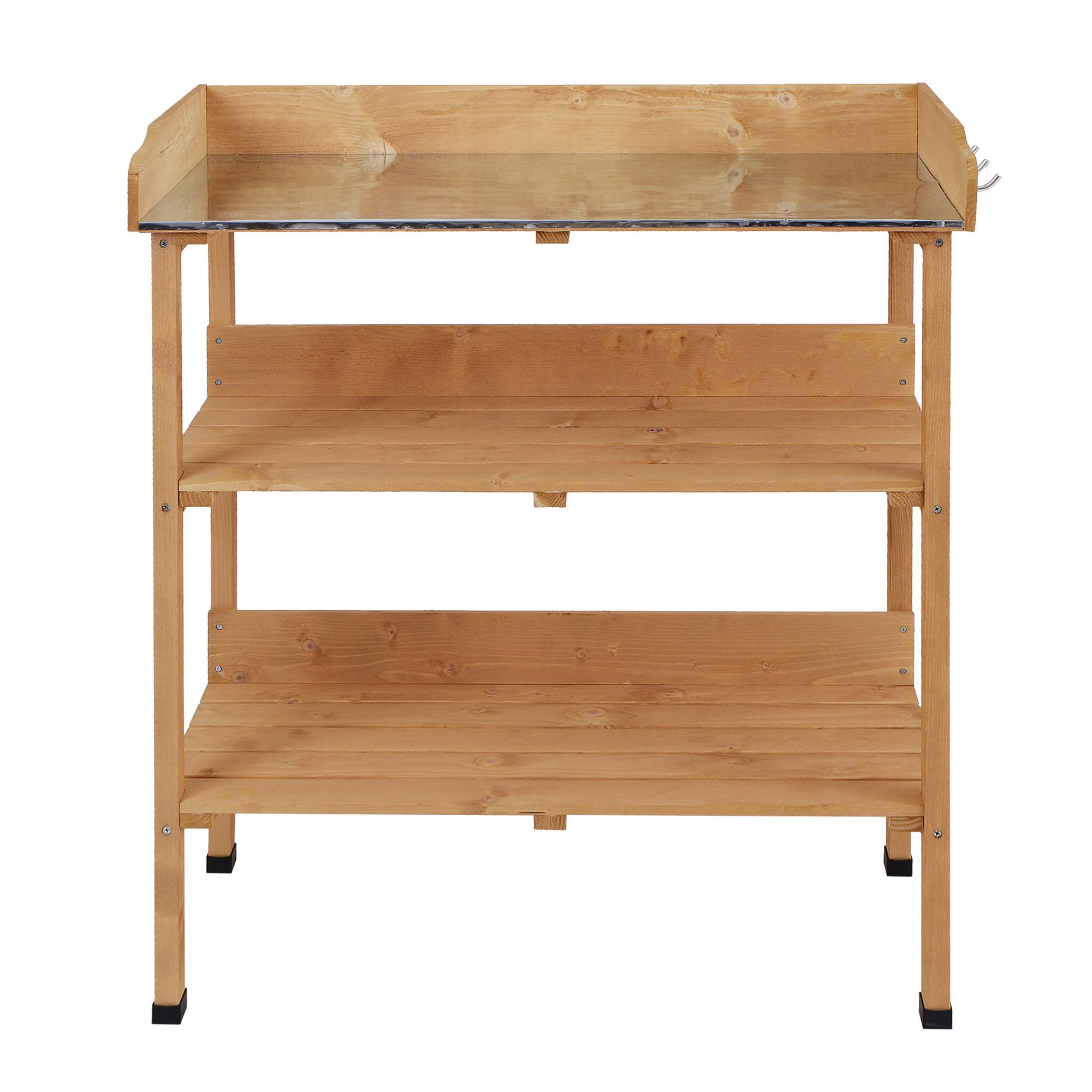 Outsunny - Table de rempotage avec 2 étagères 3 crochets plateau acier galvanisé bois sapin préhuilé - Outsunny - Image 4