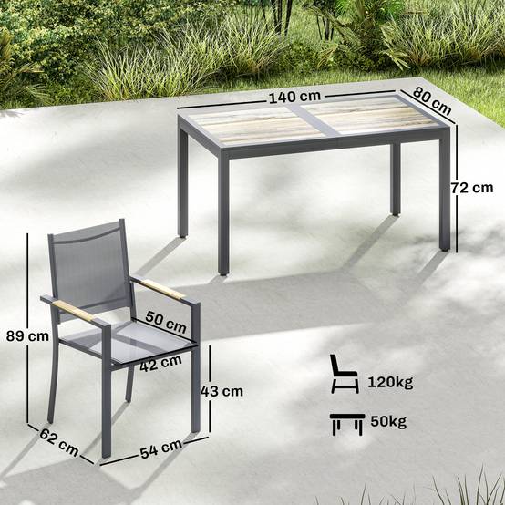 ComfortXL - Salon jardin 7 pièces acier terrasse plateau effet bois 140cm gris foncé - ComfortXL Outdoor Living - Image 5