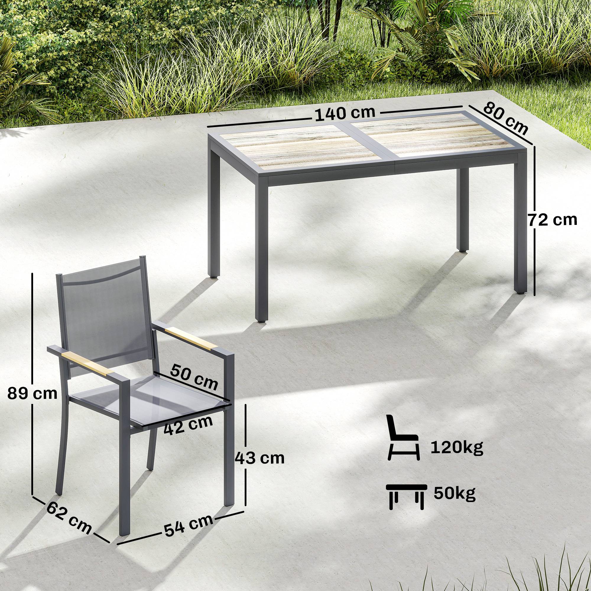 ComfortXL - Salon jardin 7 pièces acier terrasse plateau effet bois 140cm gris foncé - ComfortXL Outdoor Living - Image 5