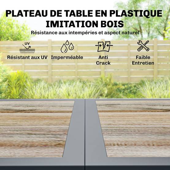ComfortXL - Salon jardin 7 pièces acier terrasse plateau effet bois 140cm gris foncé - ComfortXL Outdoor Living - Image 6