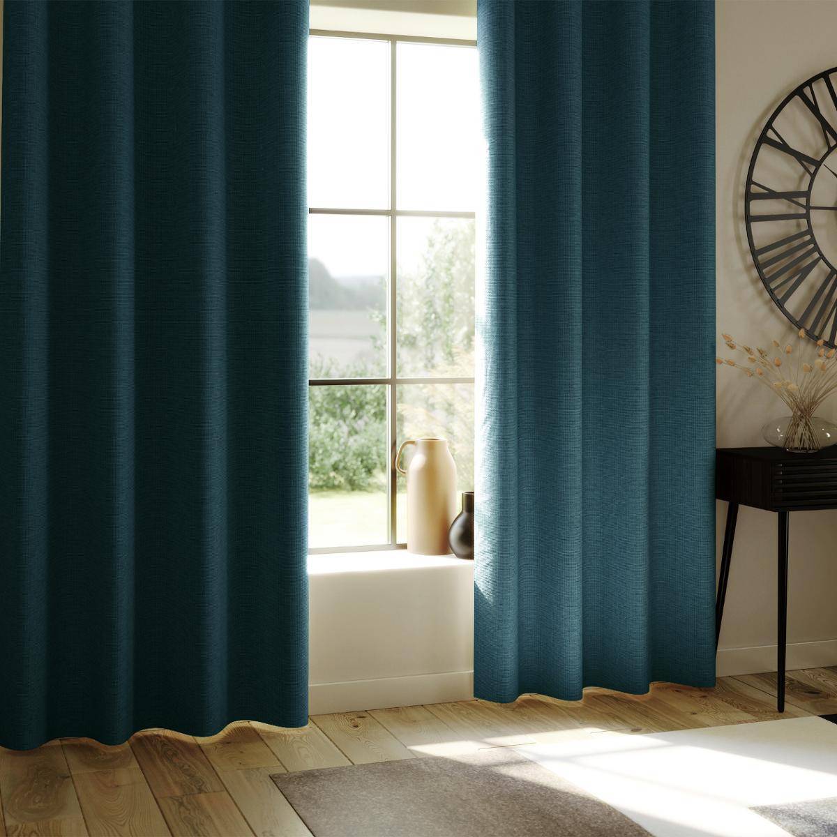 Atmosphera - Lot de 2 Rideaux à  œillets Occultant en tissu Bleu Canard 140 x 260 cm - Imagen 3