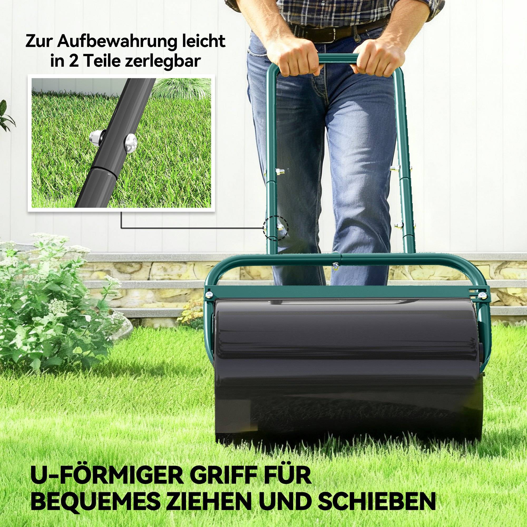 ComfortXL - Rouleau à gazon acier vert foncé 58 x 32,5 x 113 cm à remplir pour pelouse avec poignée en U pousser ou tirer - Image 7