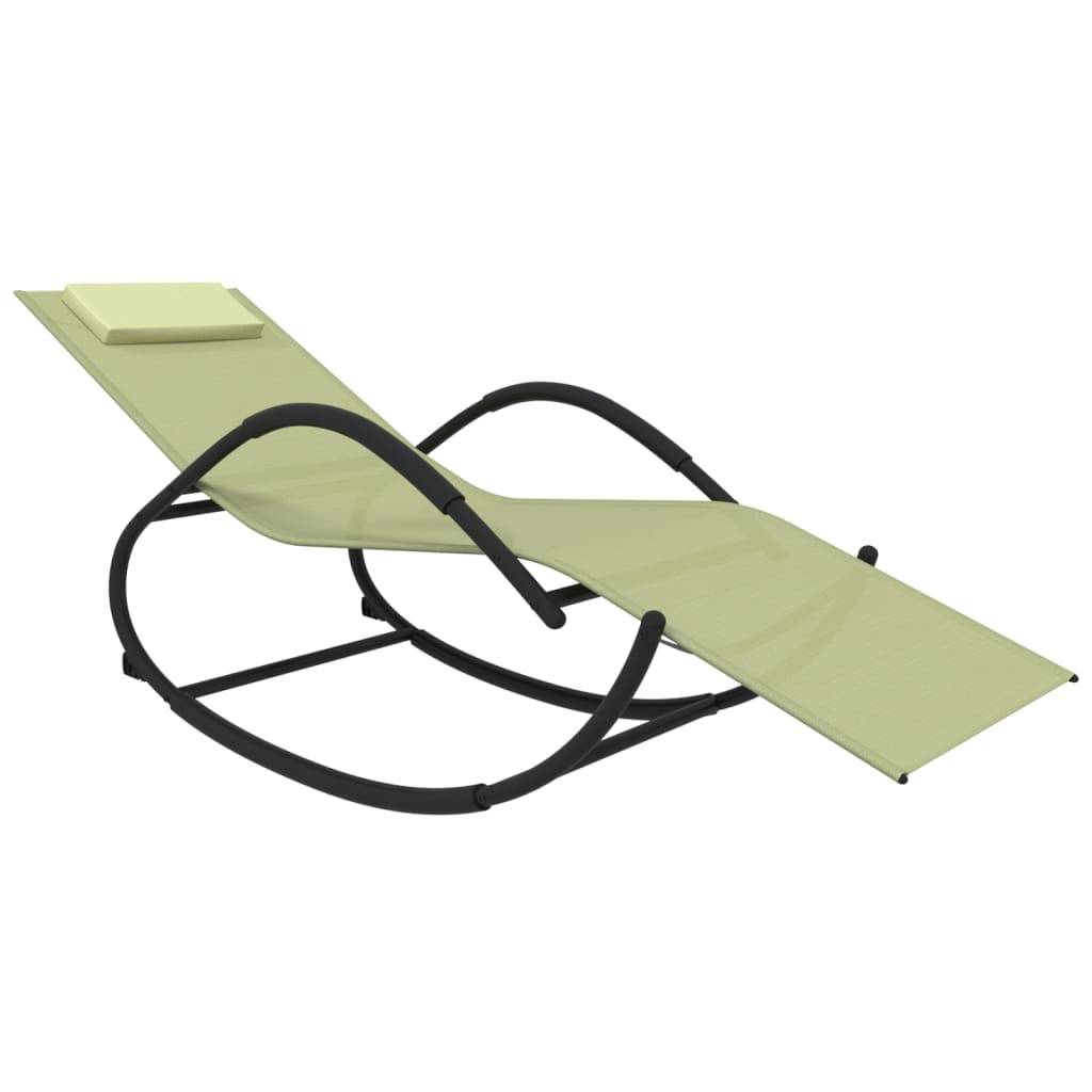 Helloshop26 - Transat chaise longue bain de soleil lit de jardin terrasse meuble d'extérieur à bascule crème acier et textilène - Imagen 1