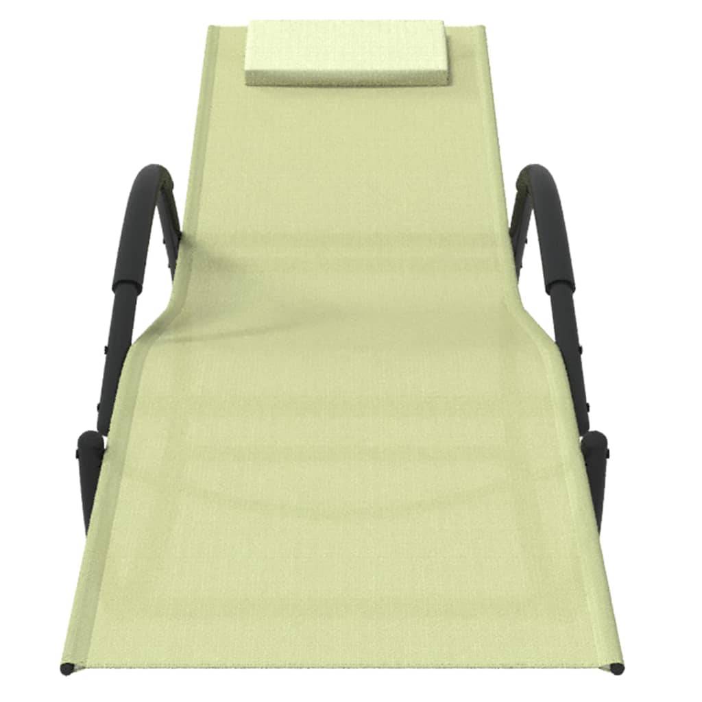 Helloshop26 - Transat chaise longue bain de soleil lit de jardin terrasse meuble d'extérieur à bascule crème acier et textilène - Imagen 2