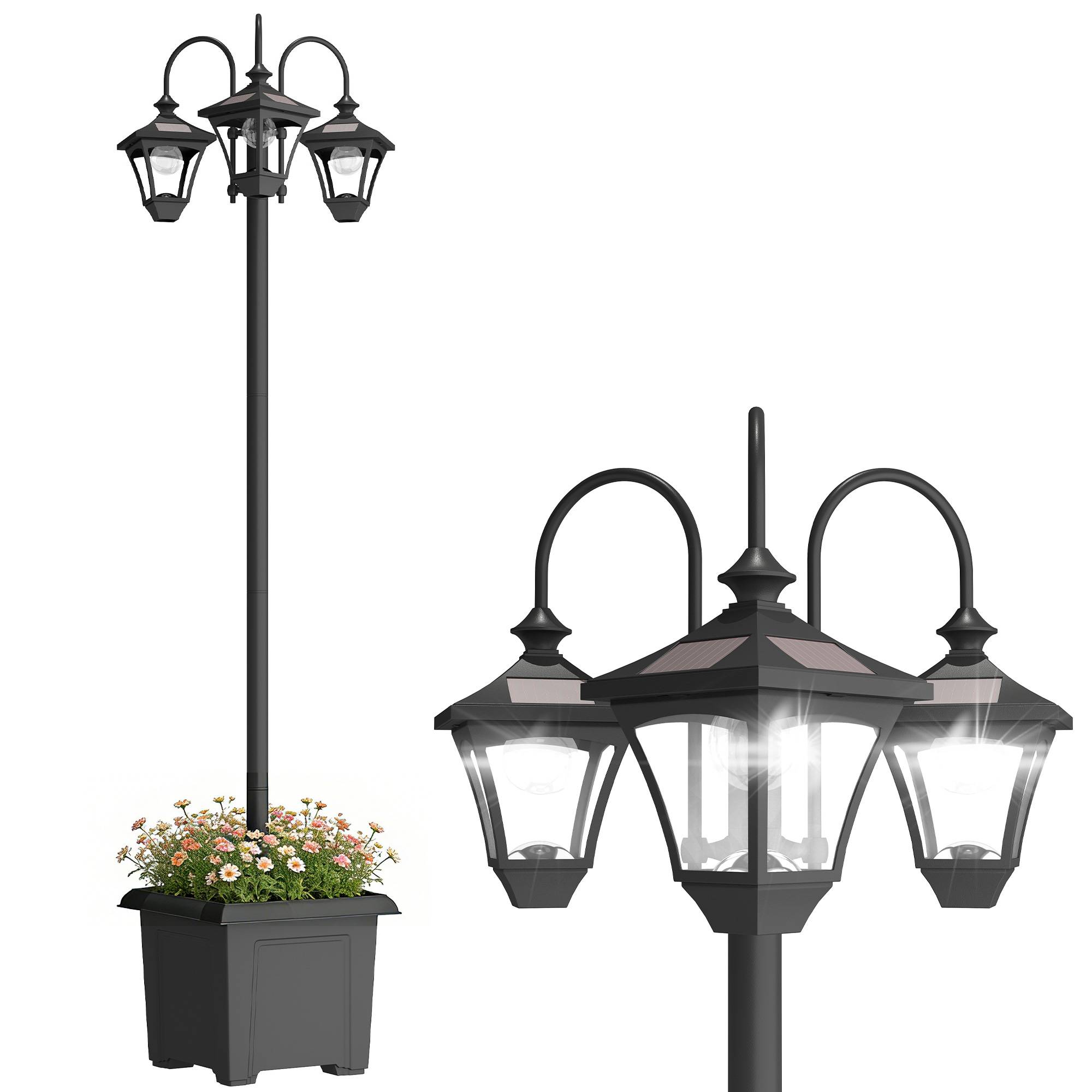 Lampadaire extérieur avec bac à fleurs acier inoxydable noir 52 x 52 x 185 cm - PANGIVO - Image 1