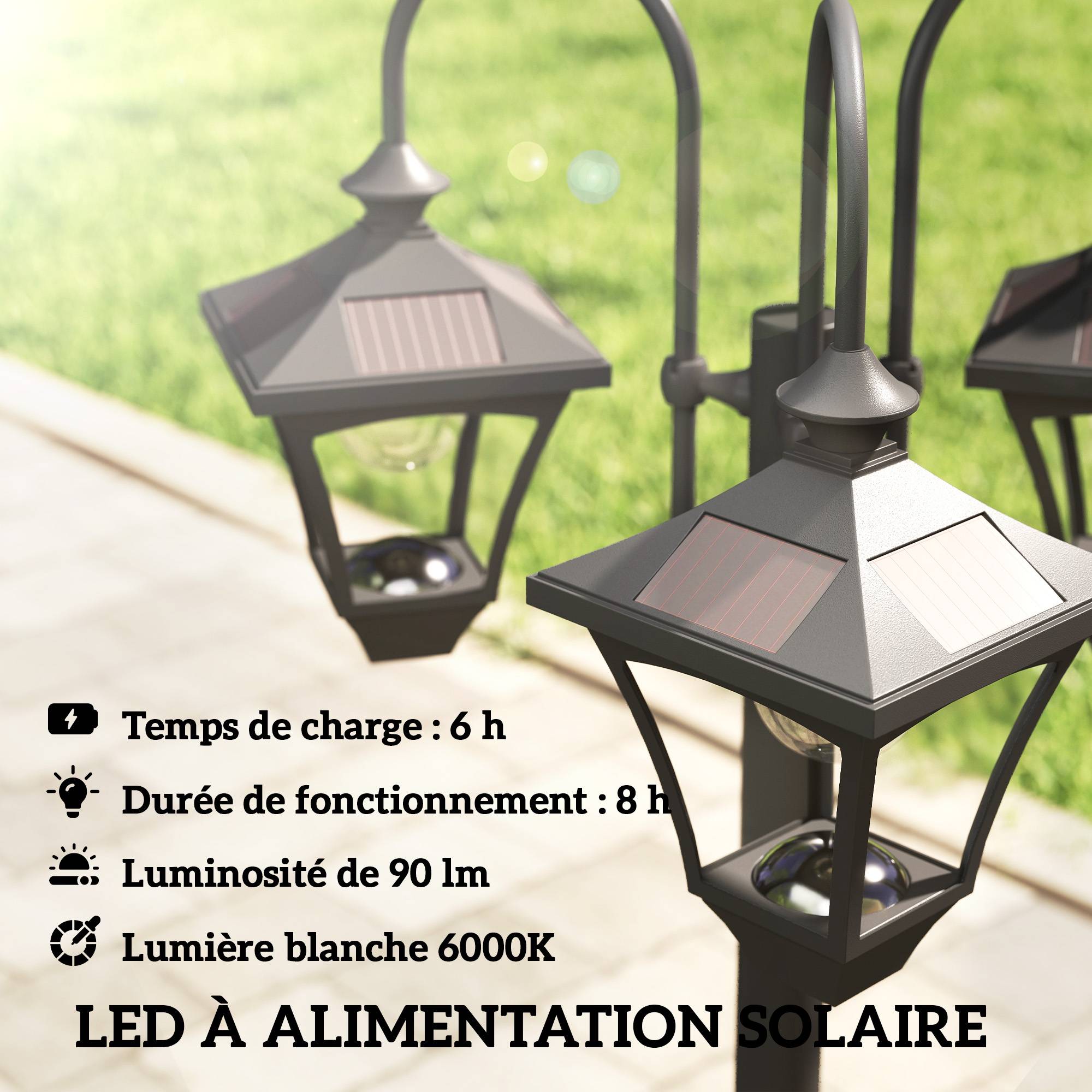Lampadaire extérieur avec bac à fleurs acier inoxydable noir 52 x 52 x 185 cm - PANGIVO - Image 5
