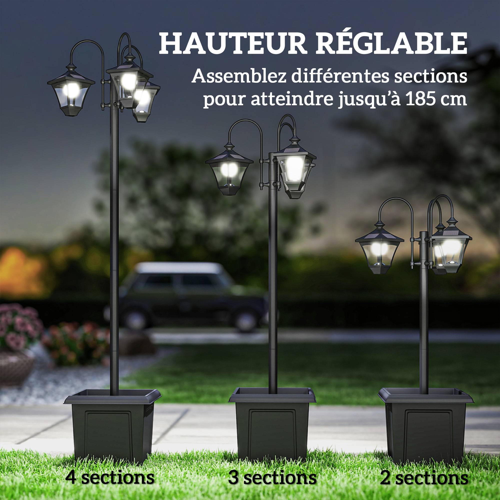 Lampadaire extérieur avec bac à fleurs acier inoxydable noir 52 x 52 x 185 cm - PANGIVO - Image 9