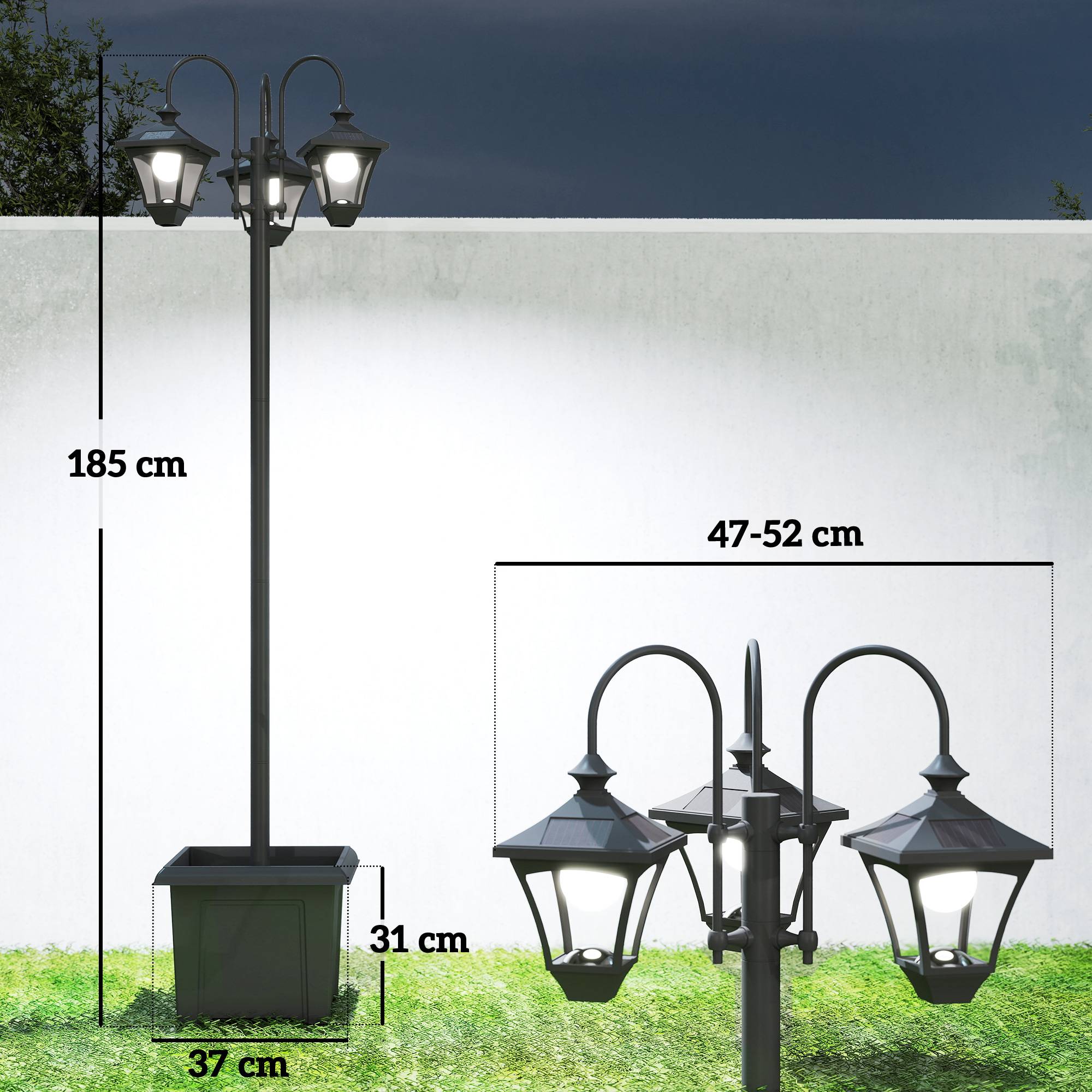 Lampadaire extérieur avec bac à fleurs acier inoxydable noir 52 x 52 x 185 cm - PANGIVO - Image 4