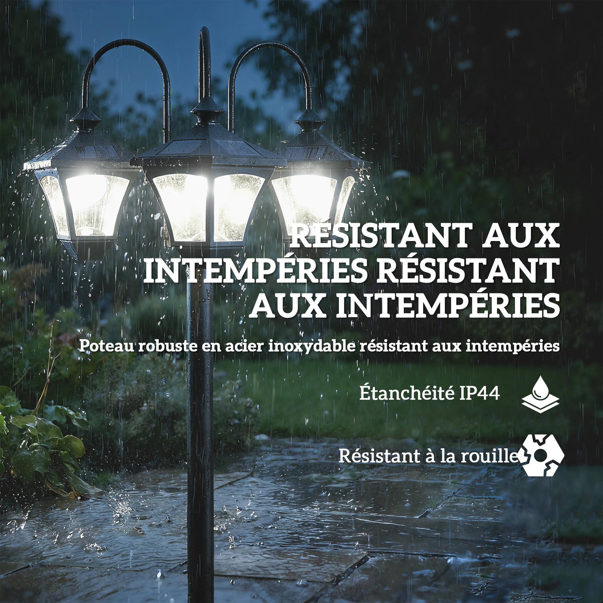Lampadaire extérieur avec bac à fleurs acier inoxydable noir 52 x 52 x 185 cm - PANGIVO - Image 8