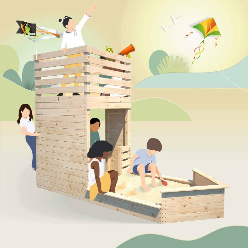 Soulet - Cabane bateau en bois extérieur avec bac à sable PIRATE - Imagen 8