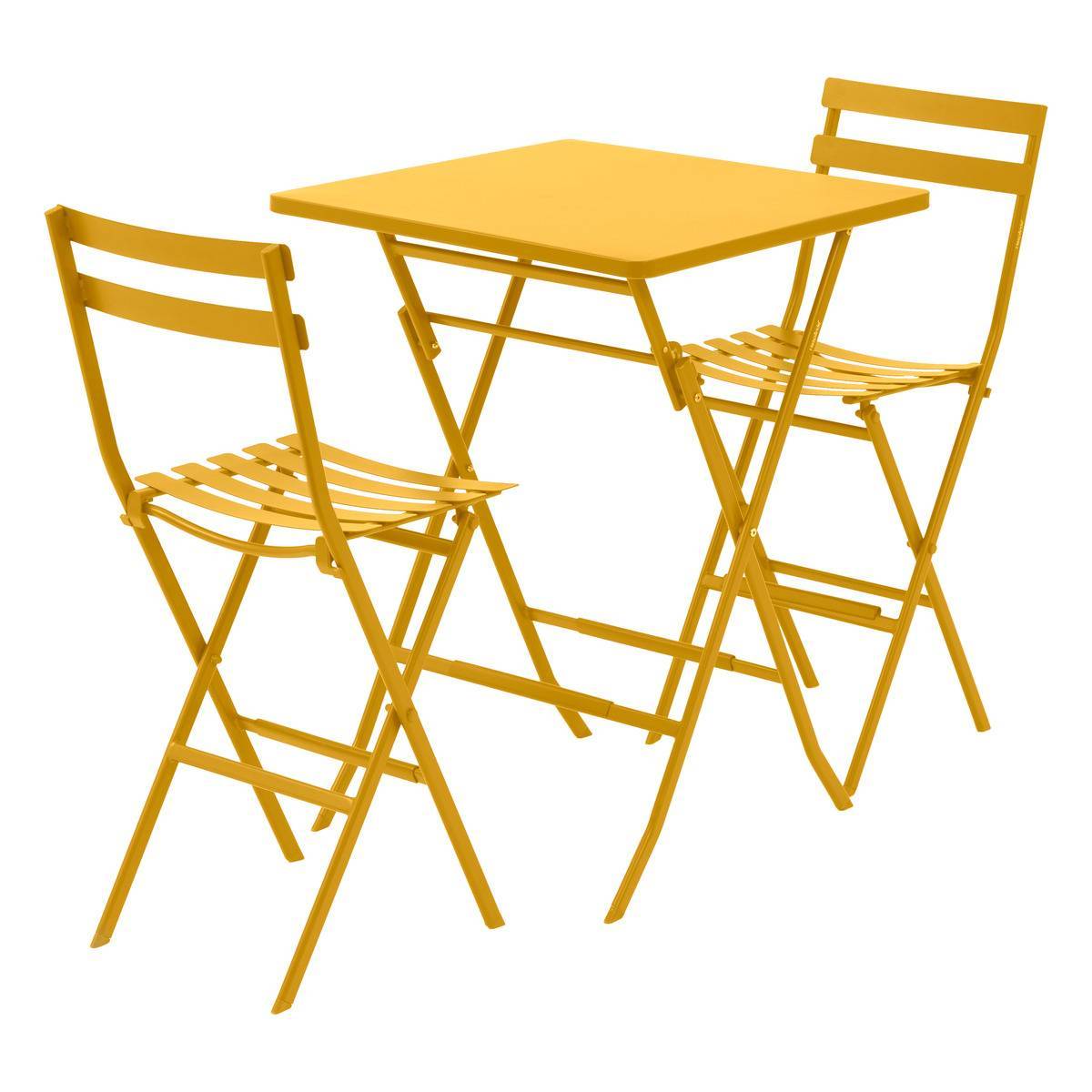 Hesperide - Table haute pliante de jardin "Greensboro" jaune moutarde 2 places en acier traité époxy Hespéride - Imagen 2