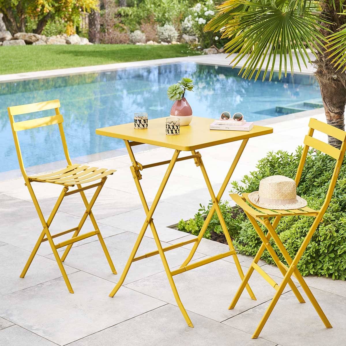 Hesperide - Table haute pliante de jardin "Greensboro" jaune moutarde 2 places en acier traité époxy Hespéride - Imagen 5