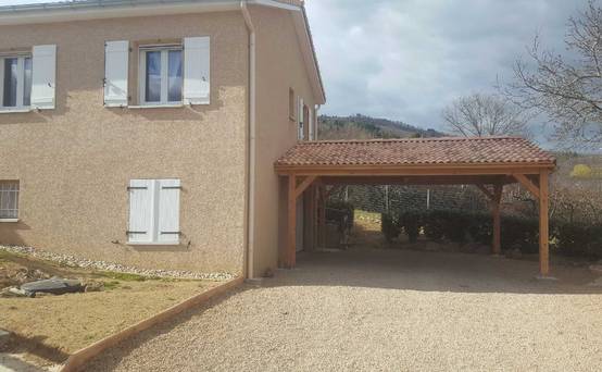 Carport SUR MESURE deux pentes 400 cm x 4 poteaux, bois DOUGLAS Français (Charpente en bois-auvent-abri voiture). Garantie 10 ans - Image 4