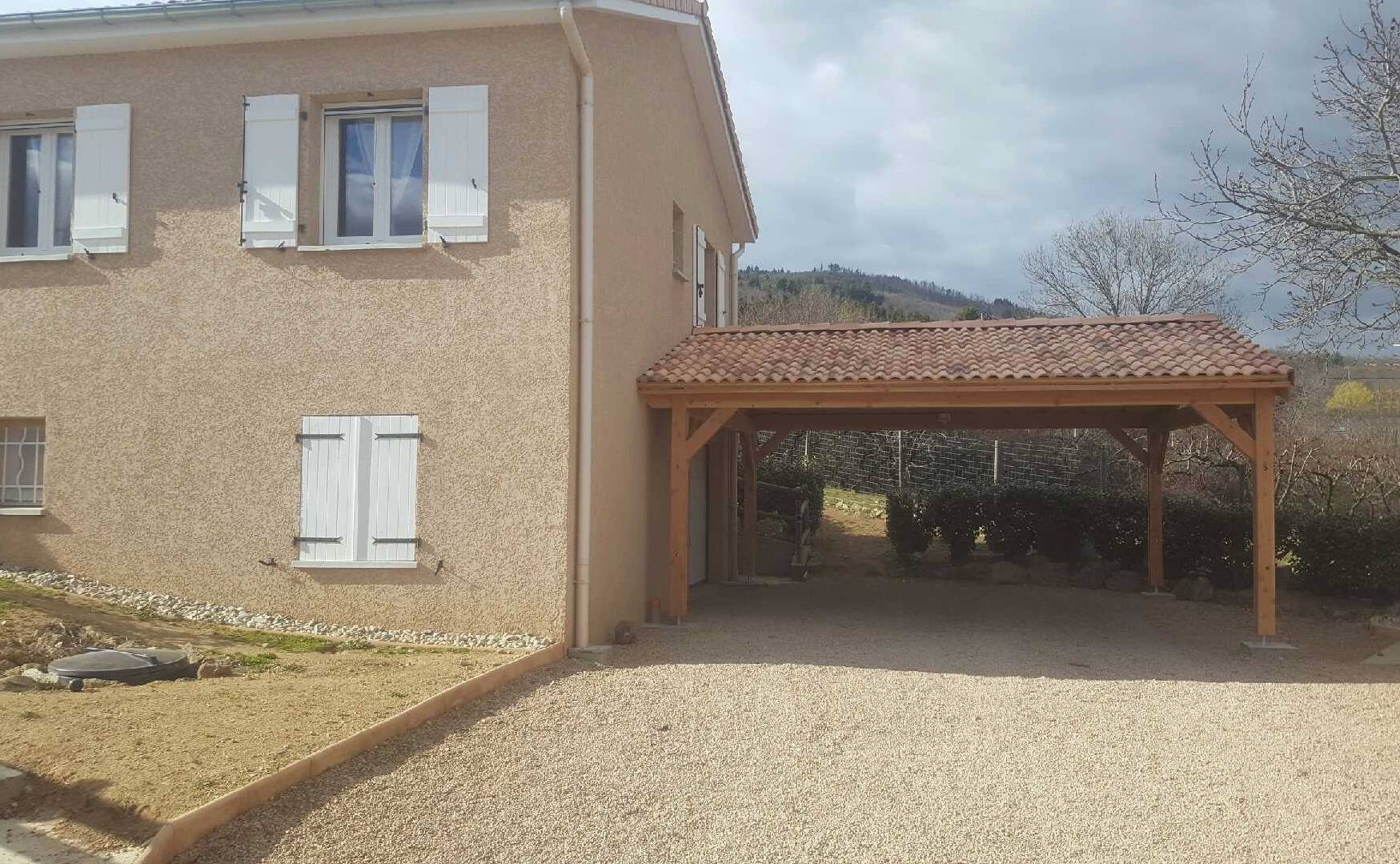 Carport SUR MESURE  deux pentes 400 cm x 4 poteaux, bois DOUGLAS Français  (Charpente en bois-auvent-abri voiture). Garantie 10 ans - Image 4