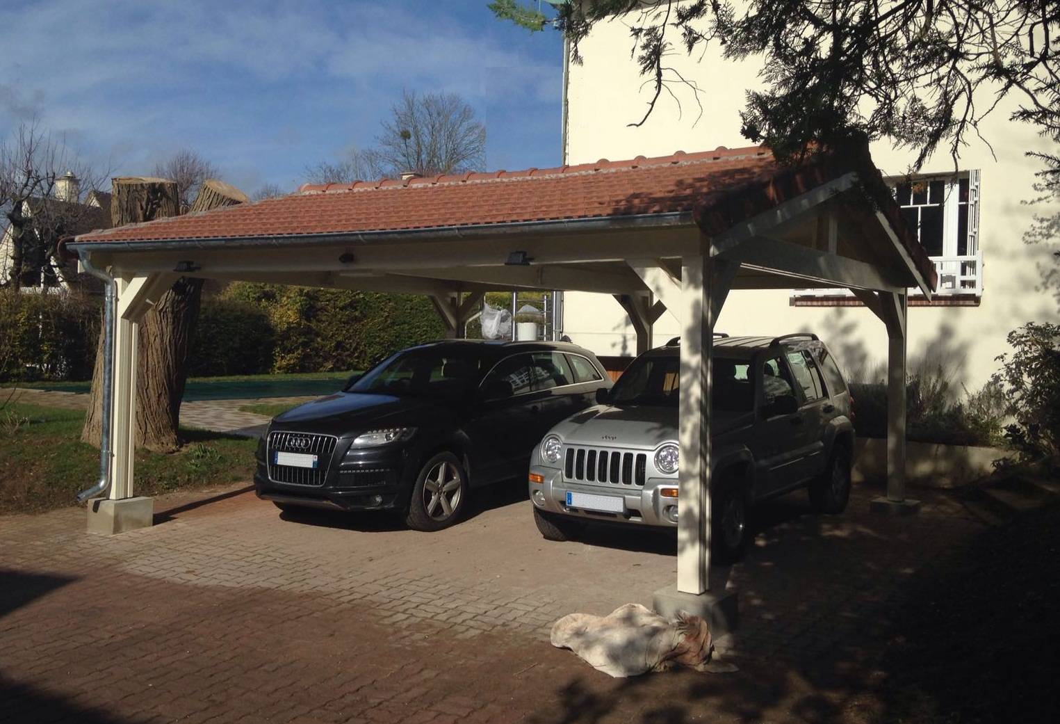Carport SUR MESURE deux pentes 400 cm x 4 poteaux, bois DOUGLAS Français (Charpente en bois-auvent-abri voiture). Garantie 10 ans - Image 2