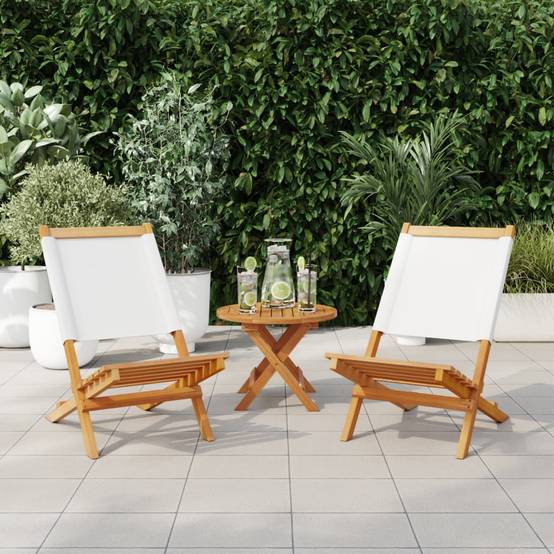 Lot de 2 Chaises de jardin - Chaises d'extérieur - Fauteuils de jardin blanc crème bois acacia massif tissu - Image 1