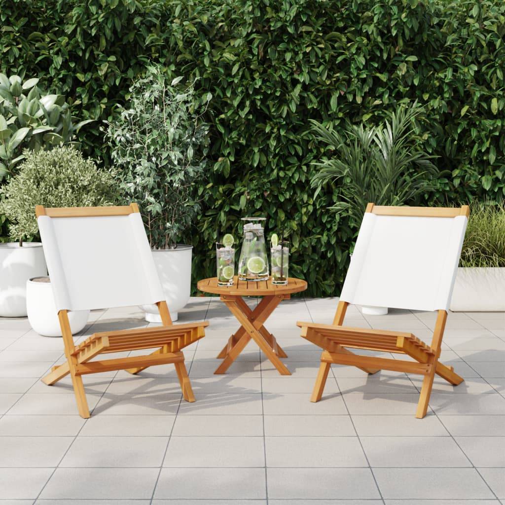 Lot de 2 Chaises de jardin - Chaises d'extérieur - Fauteuils de jardin blanc crème bois acacia massif tissu - Image 1