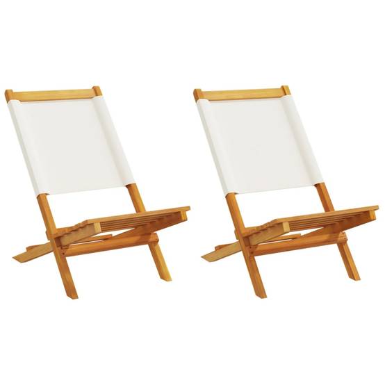 Lot de 2 Chaises de jardin - Chaises d'extérieur - Fauteuils de jardin blanc crème bois acacia massif tissu - Image 2