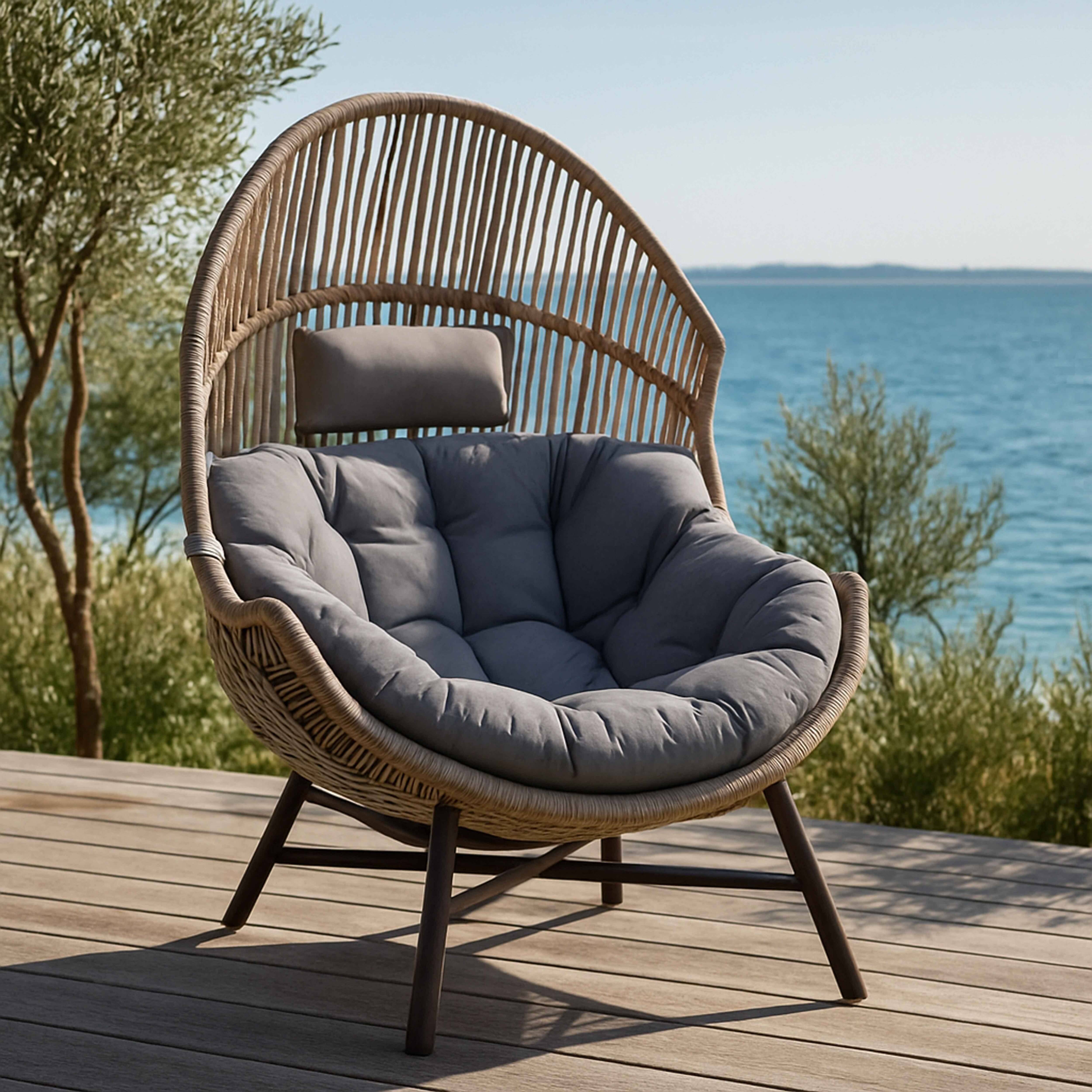 Oviala - Fauteuil de jardin oeuf sur pied en rotin synthétique 142 cm beige Bamako - Oviala - Imagen 2
