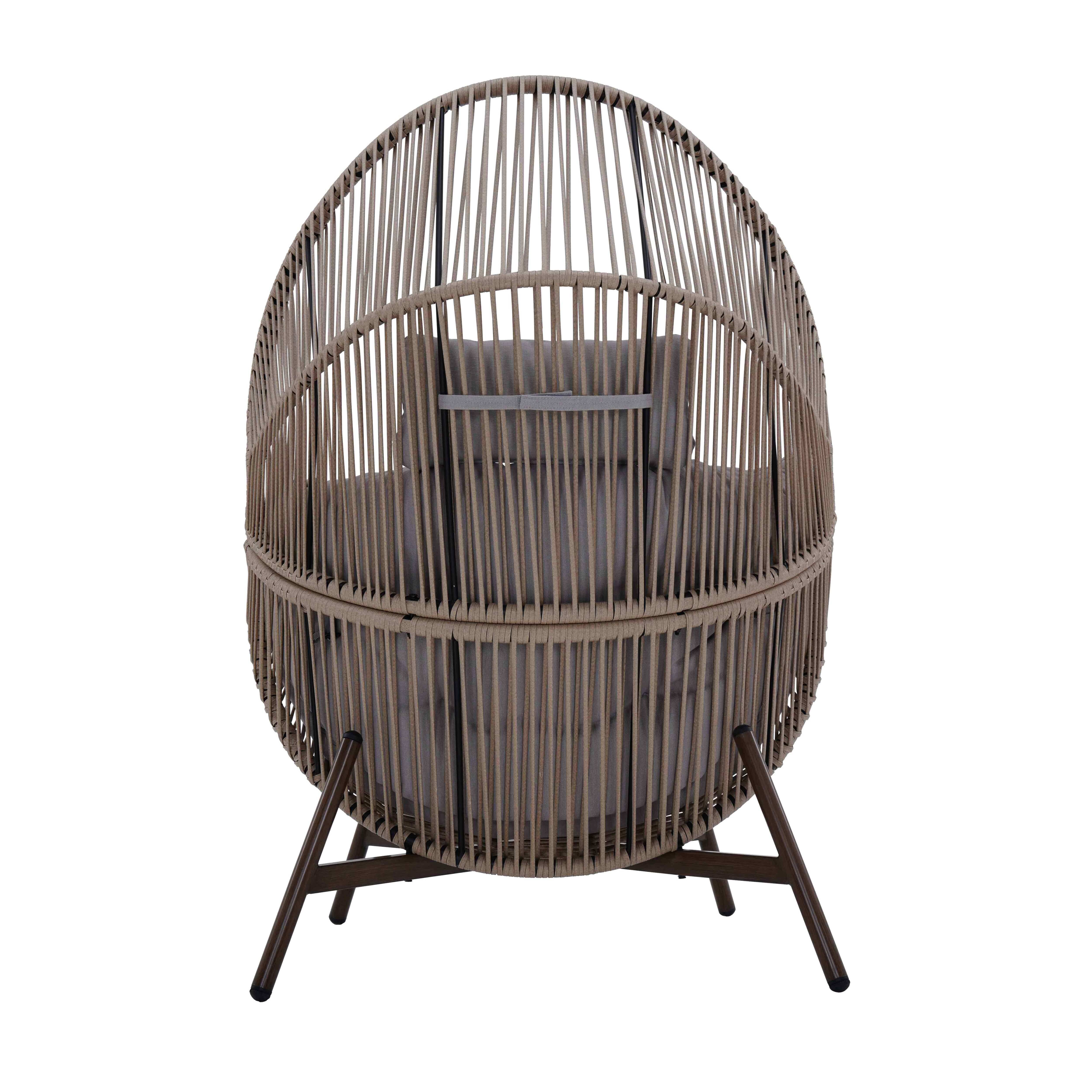 Oviala - Fauteuil de jardin oeuf sur pied en rotin synthétique 142 cm beige Bamako - Oviala - Imagen 5