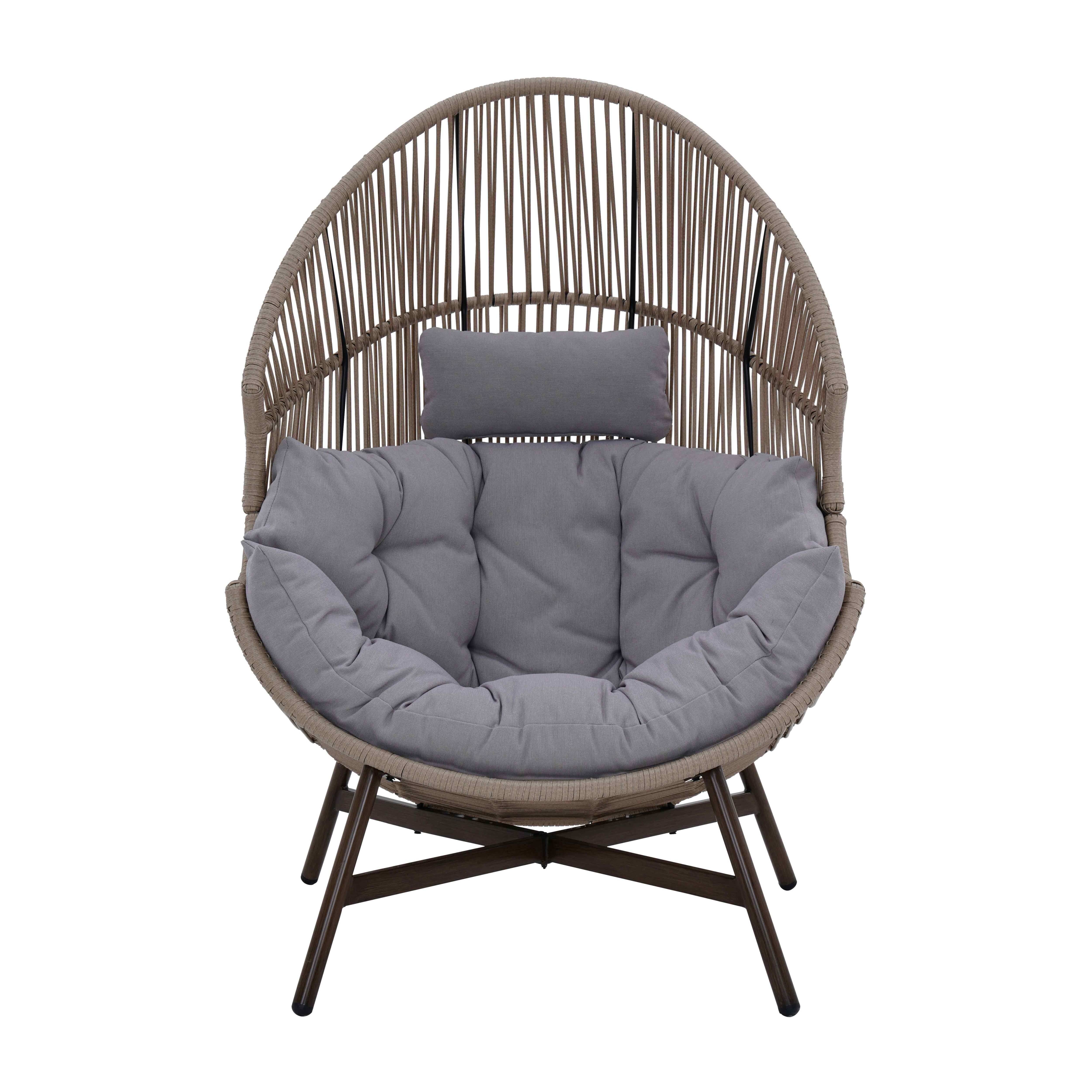 Oviala - Fauteuil de jardin oeuf sur pied en rotin synthétique 142 cm beige Bamako - Oviala - Imagen 3