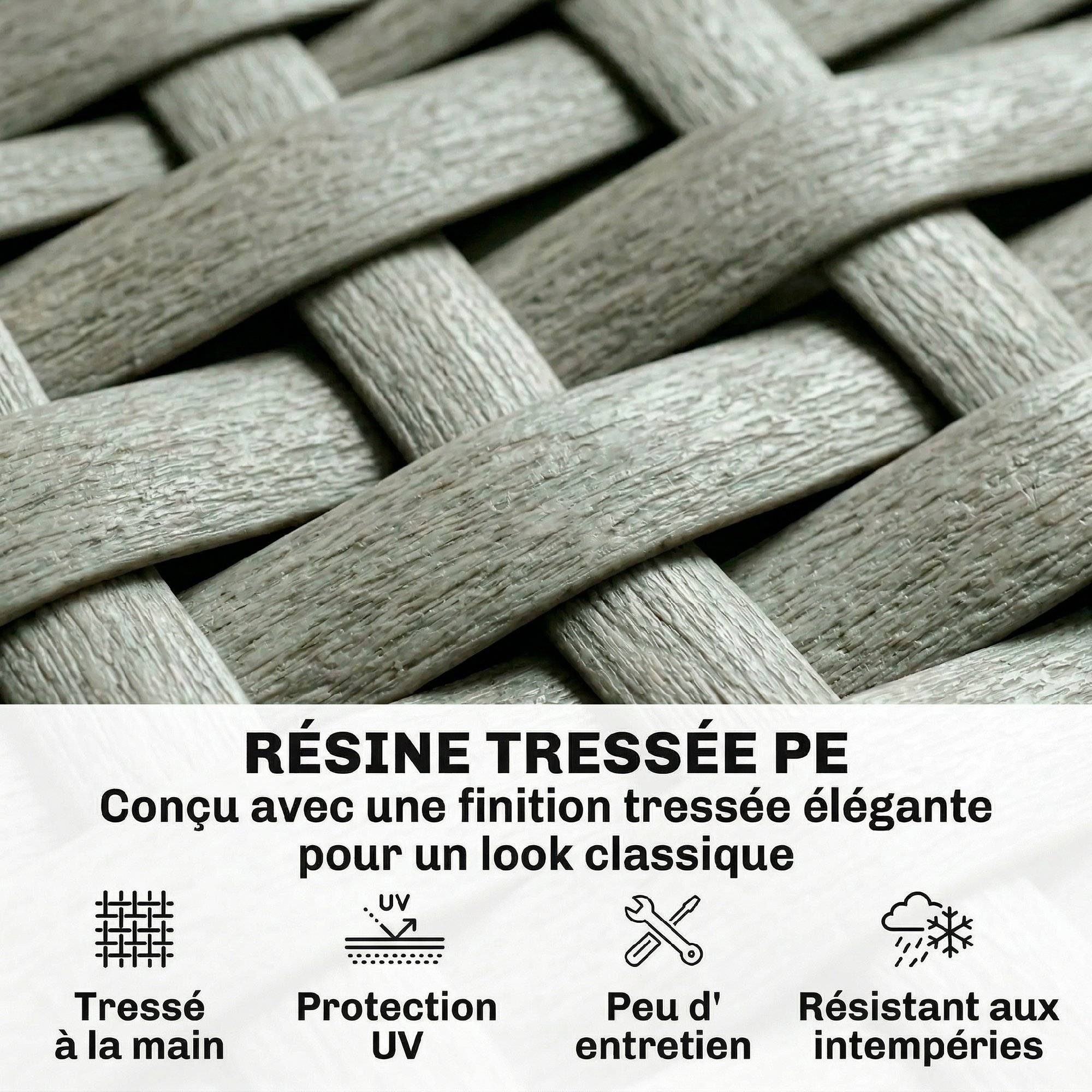 Salon de jardin d'angle 5 places design contemporain coussins déhoussables table basse acier époxy résine tressée beige - Image 9