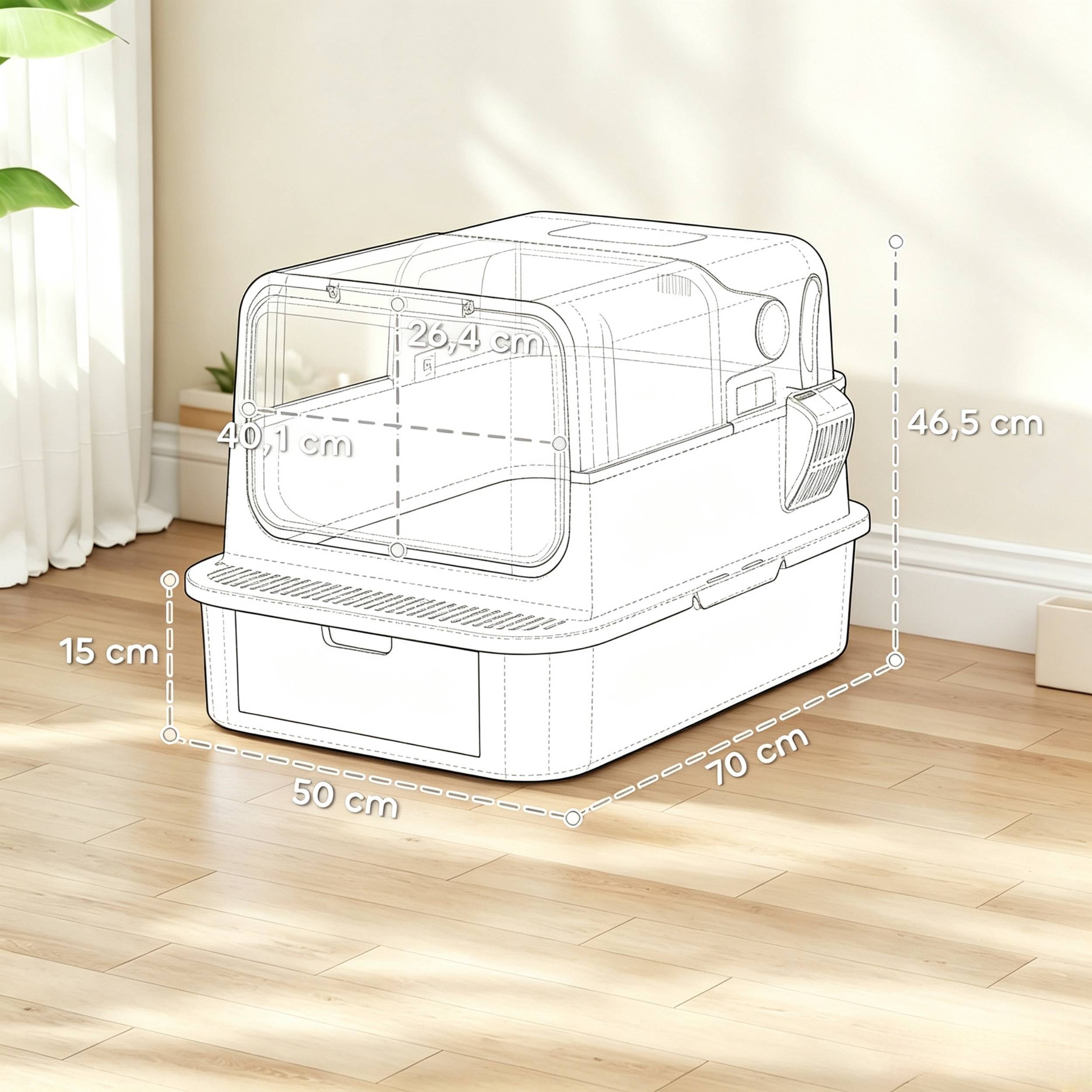 ComfortXL - Maison de toilette XL pour chat en acier inoxydable blanc 70 x 50 x 46,5 cm fermée avec contrôle des odeurs - Image 3